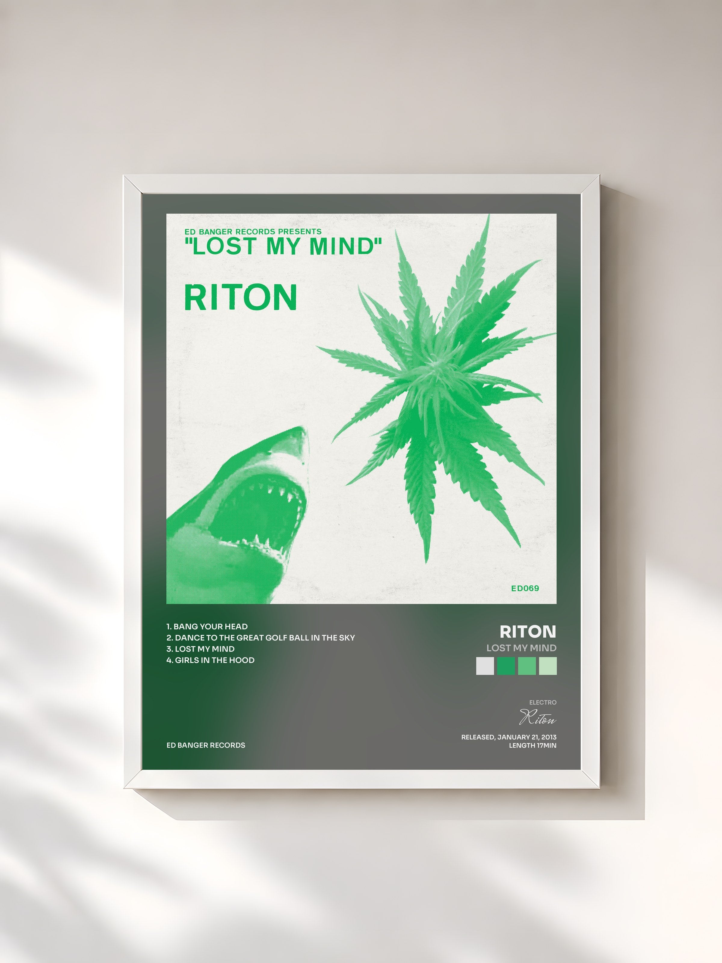 #blanc Tableau de l'album Lost My Mind de Riton, cadre blanc, imprimé et encadré en France