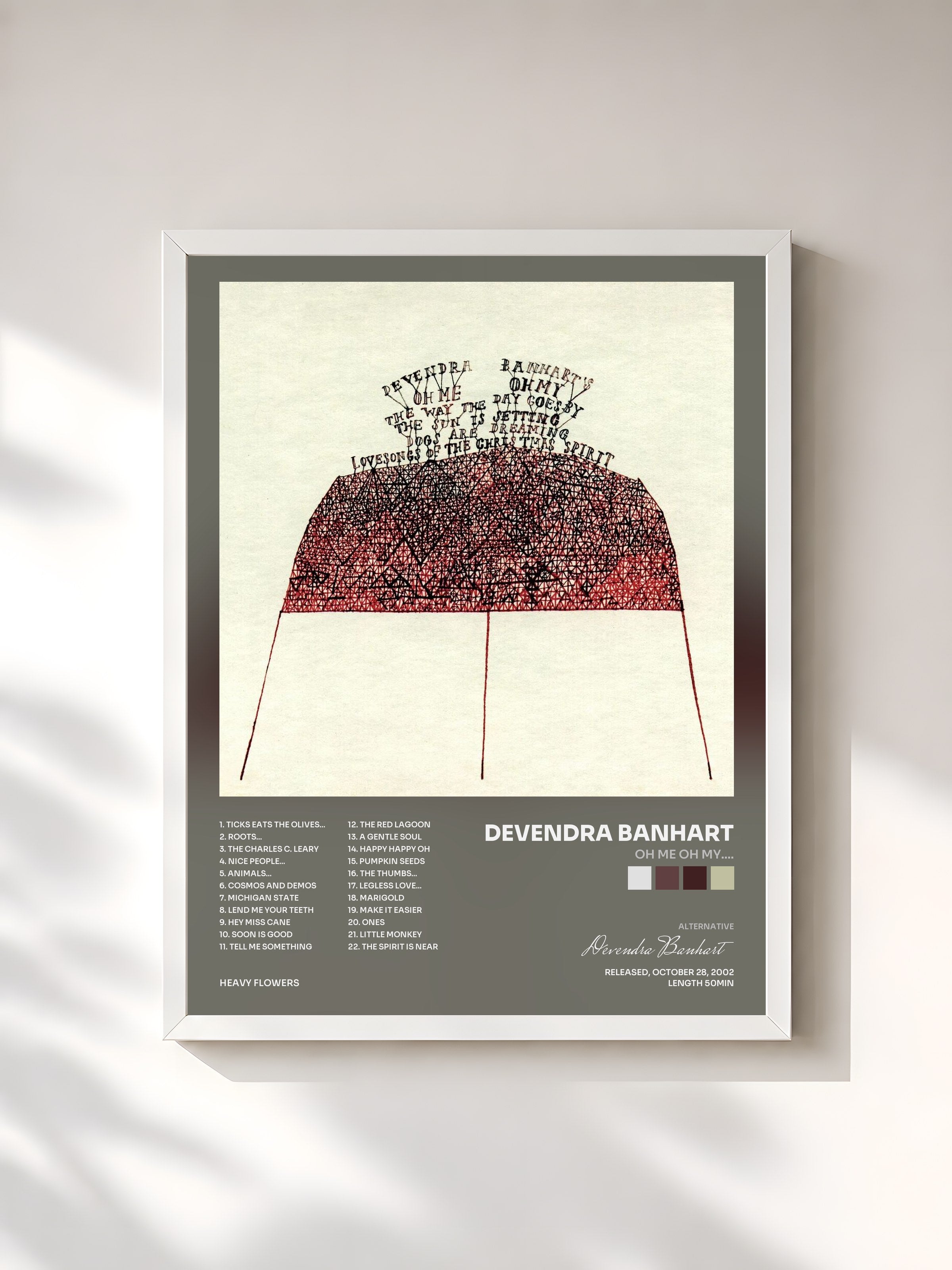 #blanc Tableau de l'album oh me oh My.... de Devendra Banhart, cadre blanc, imprimé et encadré en France