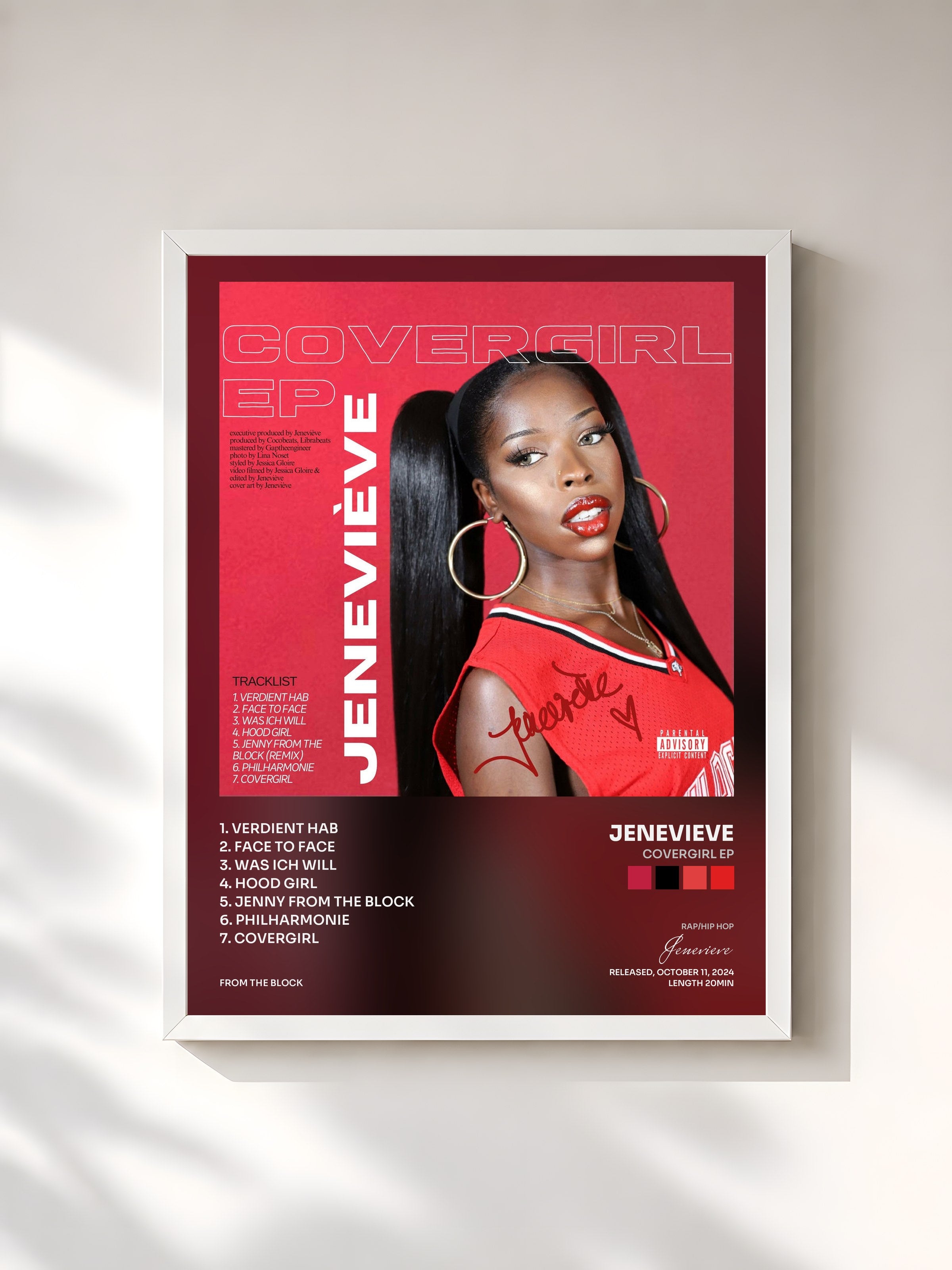 #blanc Tableau de l'album COVERGIRL EP de Jenevieve, cadre blanc, imprimé et encadré en France