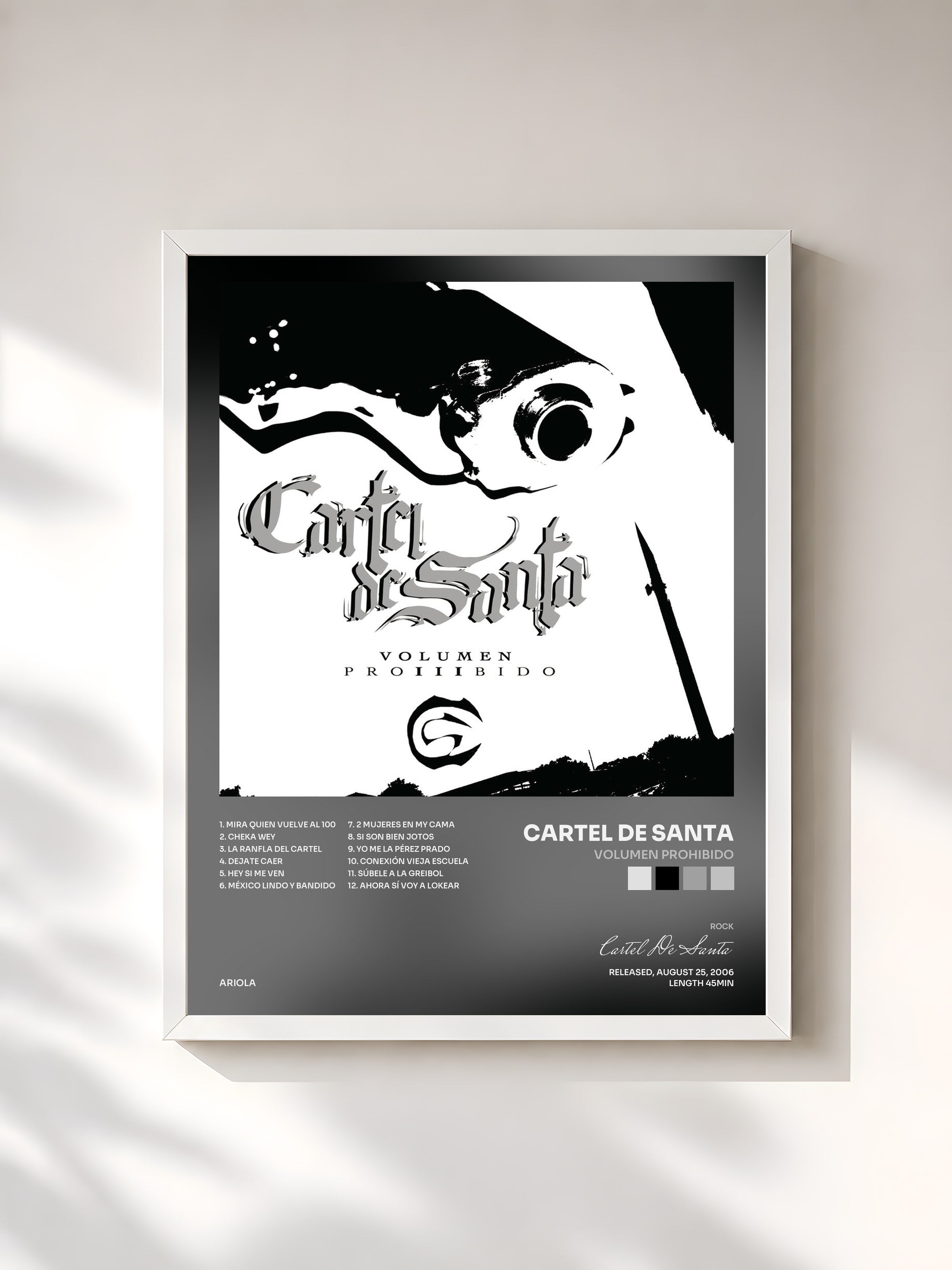 #blanc Tableau de l'album Volumen Prohibido de Cartel De Santa, cadre blanc, imprimé et encadré en France