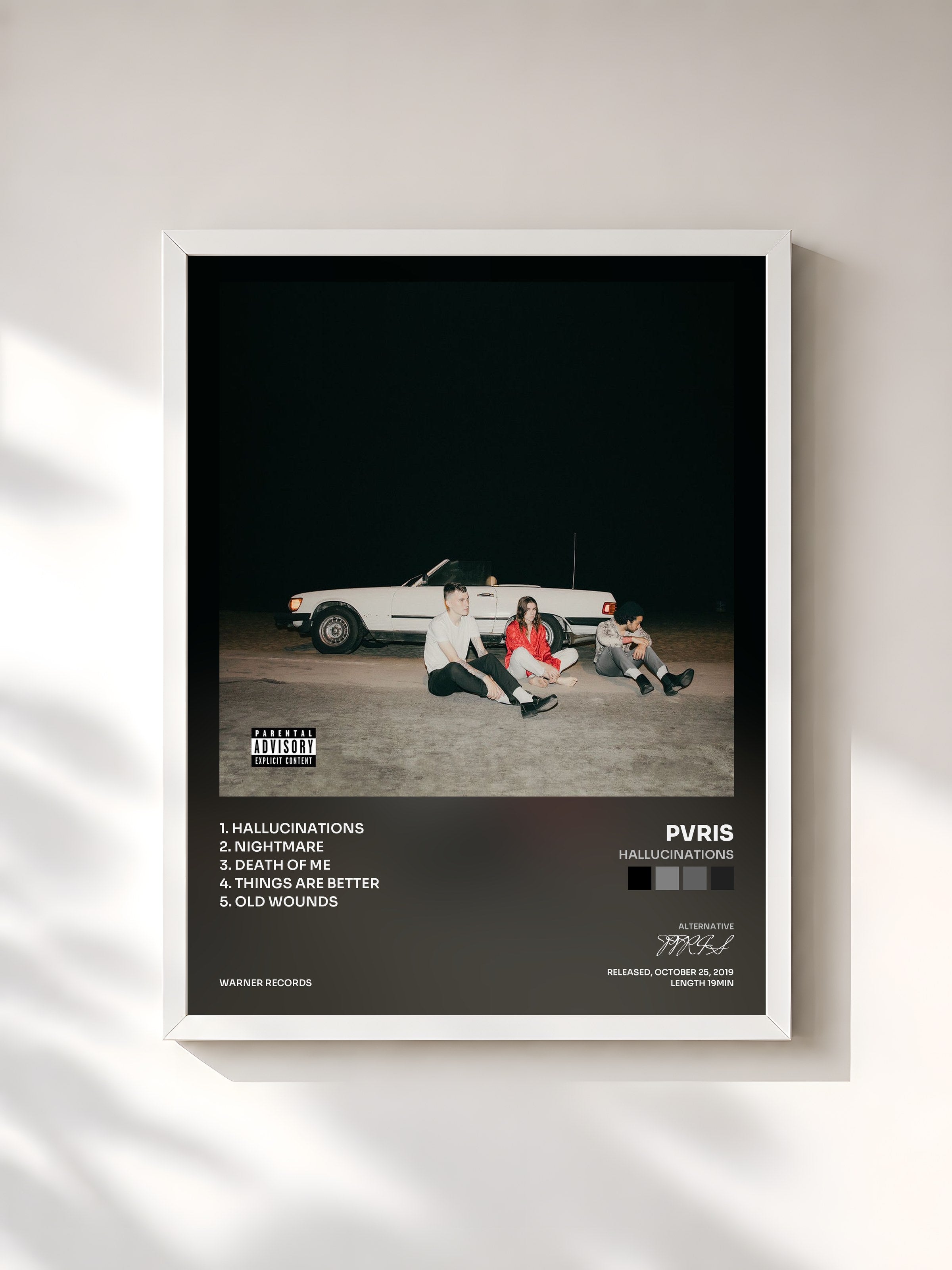 #blanc Tableau de l'album Hallucinations de PVRIS, cadre blanc, imprimé et encadré en France