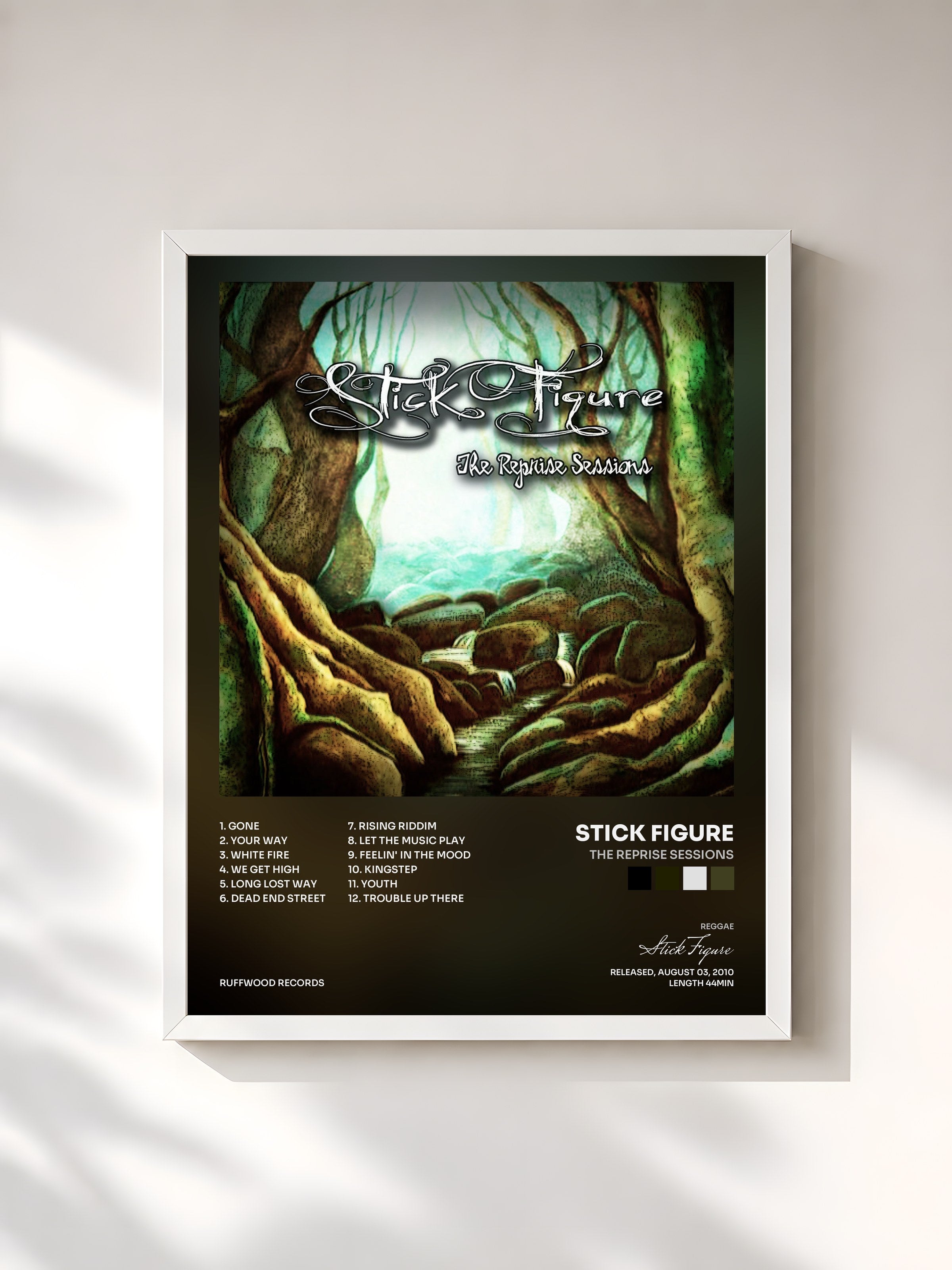 #blanc Tableau de l'album The Reprise Sessions de Stick Figure, cadre blanc, imprimé et encadré en France