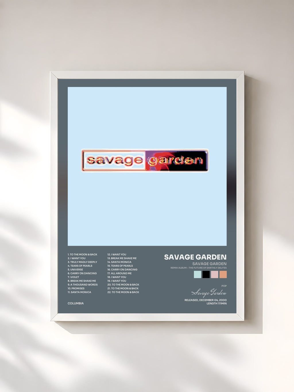 #blanc Savage Garden (Remix album - The Future Of Earthly Delites) by Savage Garden as a framed art print, white frame, printed and framed in France