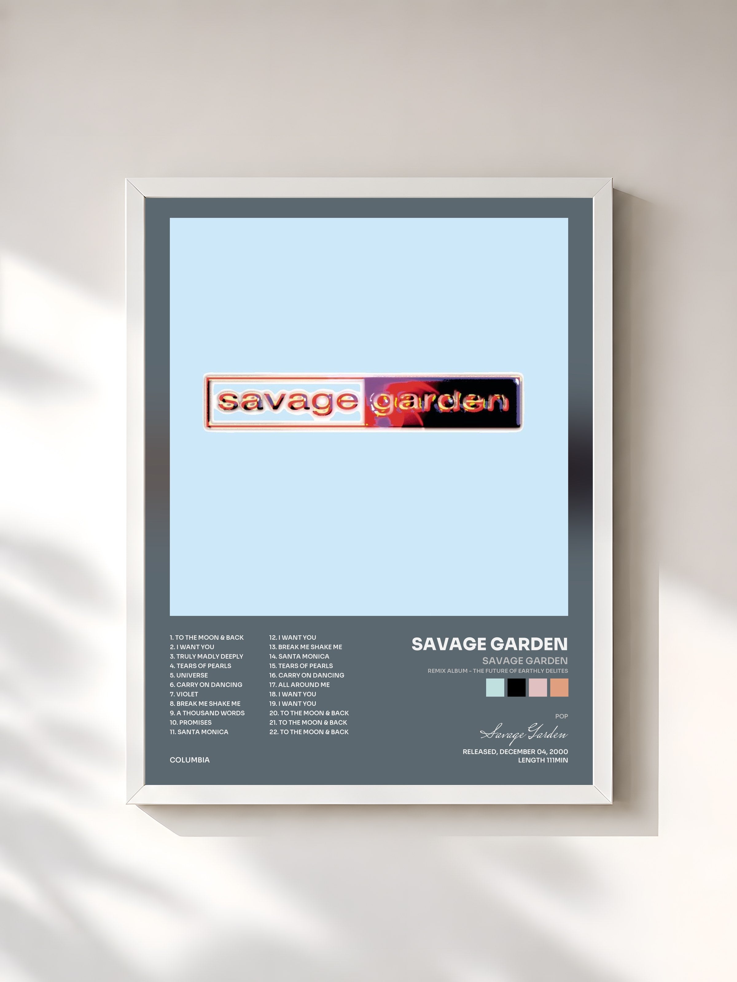 #blanc Tableau de l'album Savage Garden (Remix album - The Future Of Earthly Delites) de Savage Garden, cadre blanc, imprimé et encadré en France