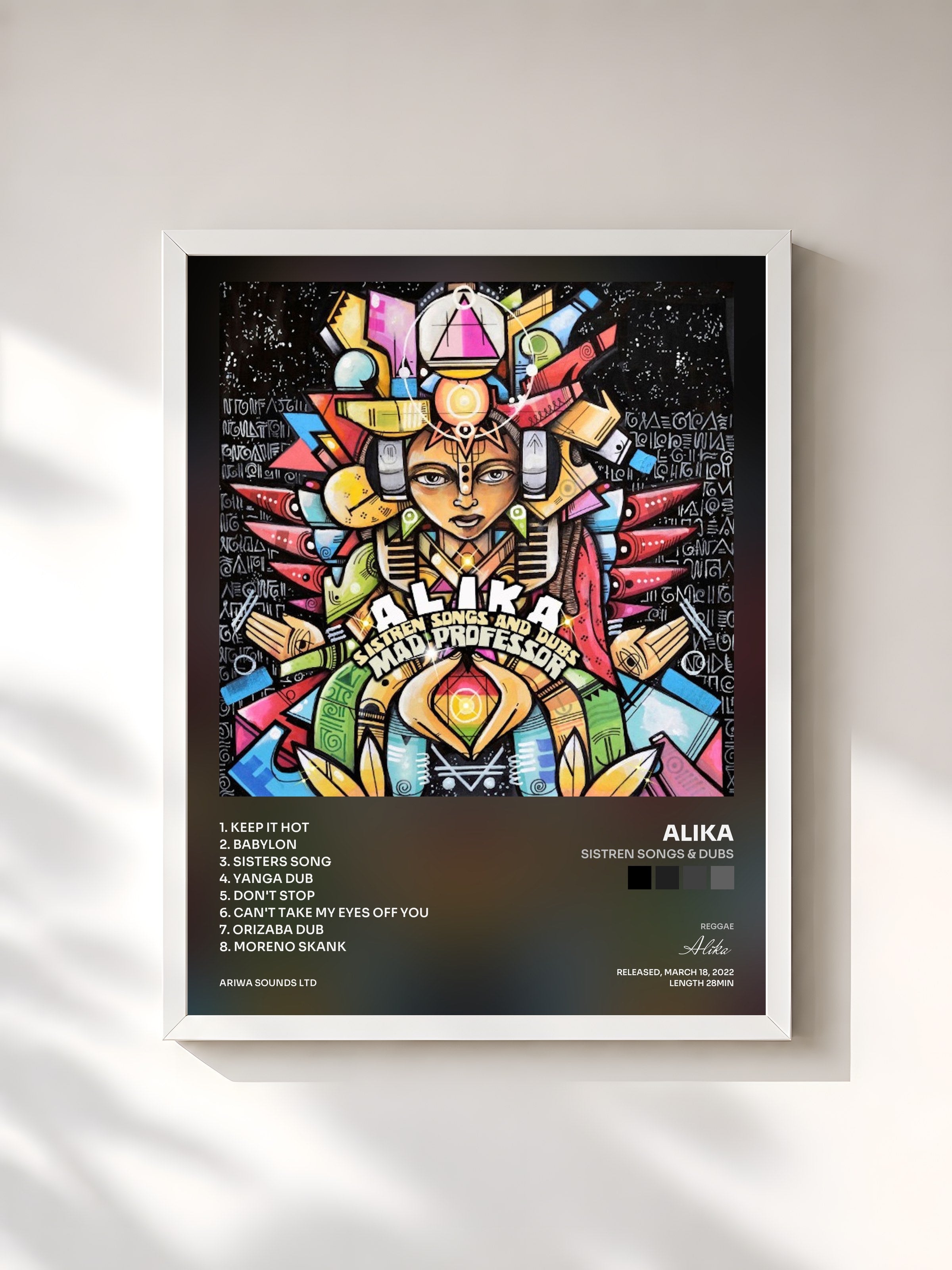 #blanc Tableau de l'album Sistren Songs & Dubs de Alika, cadre blanc, imprimé et encadré en France