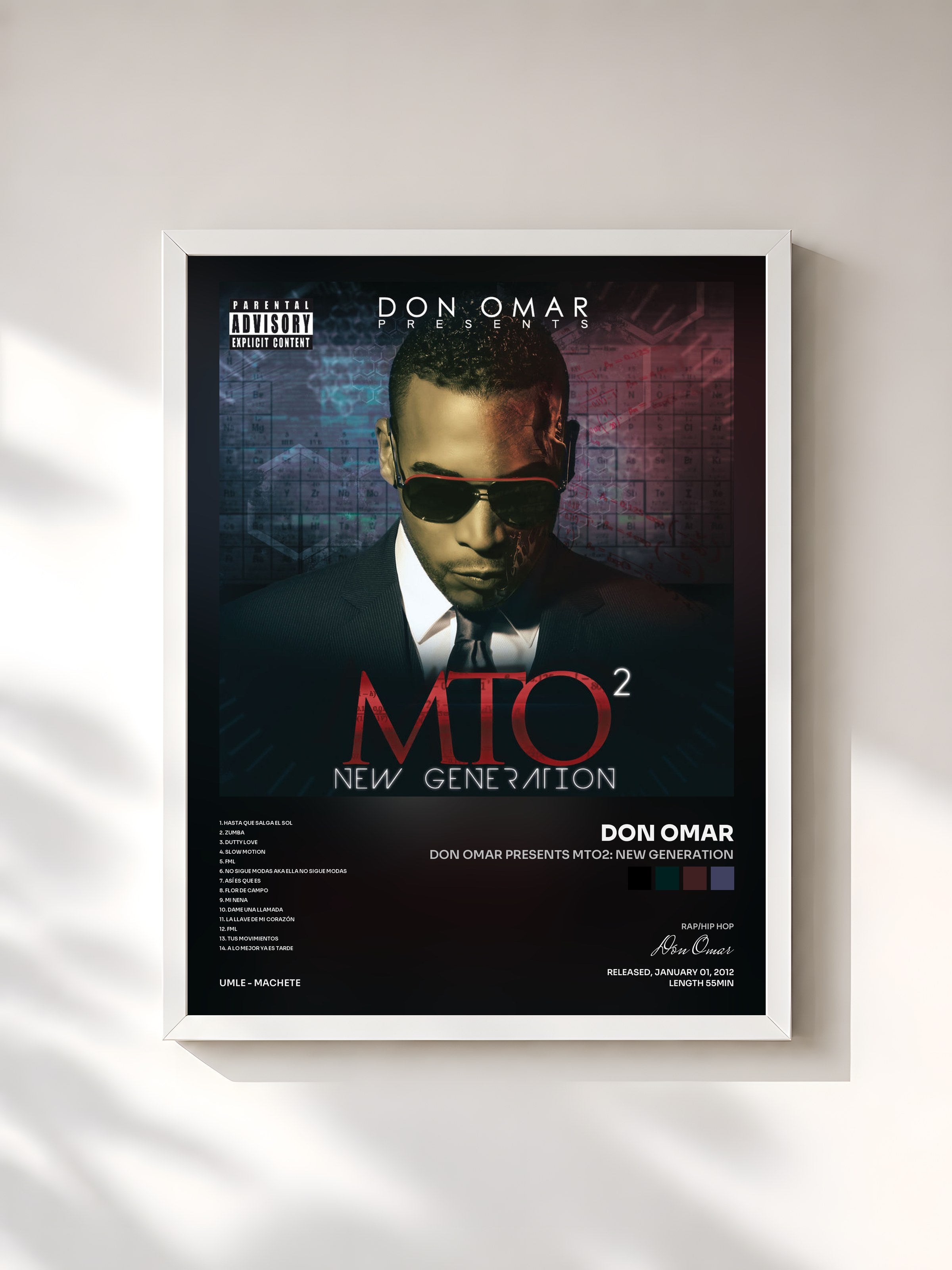 #blanc Tableau de l'album Don Omar Presents MTO2: New Generation de Don Omar, cadre blanc, imprimé et encadré en France