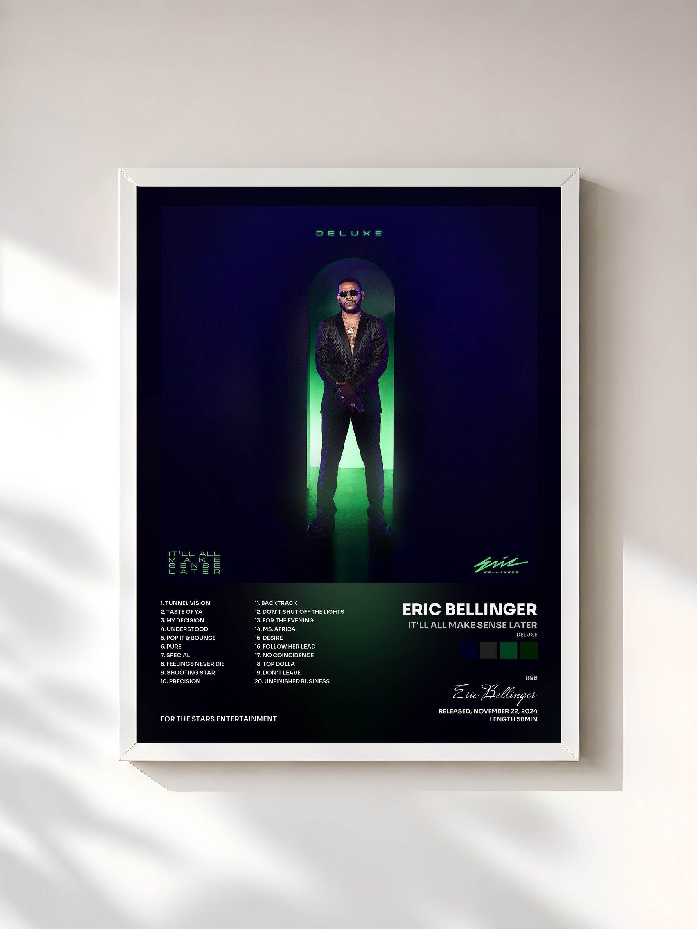 #blanc Tableau de l'album It'll All Make Sense Later (Deluxe) de Eric Bellinger, cadre blanc, imprimé et encadré en France