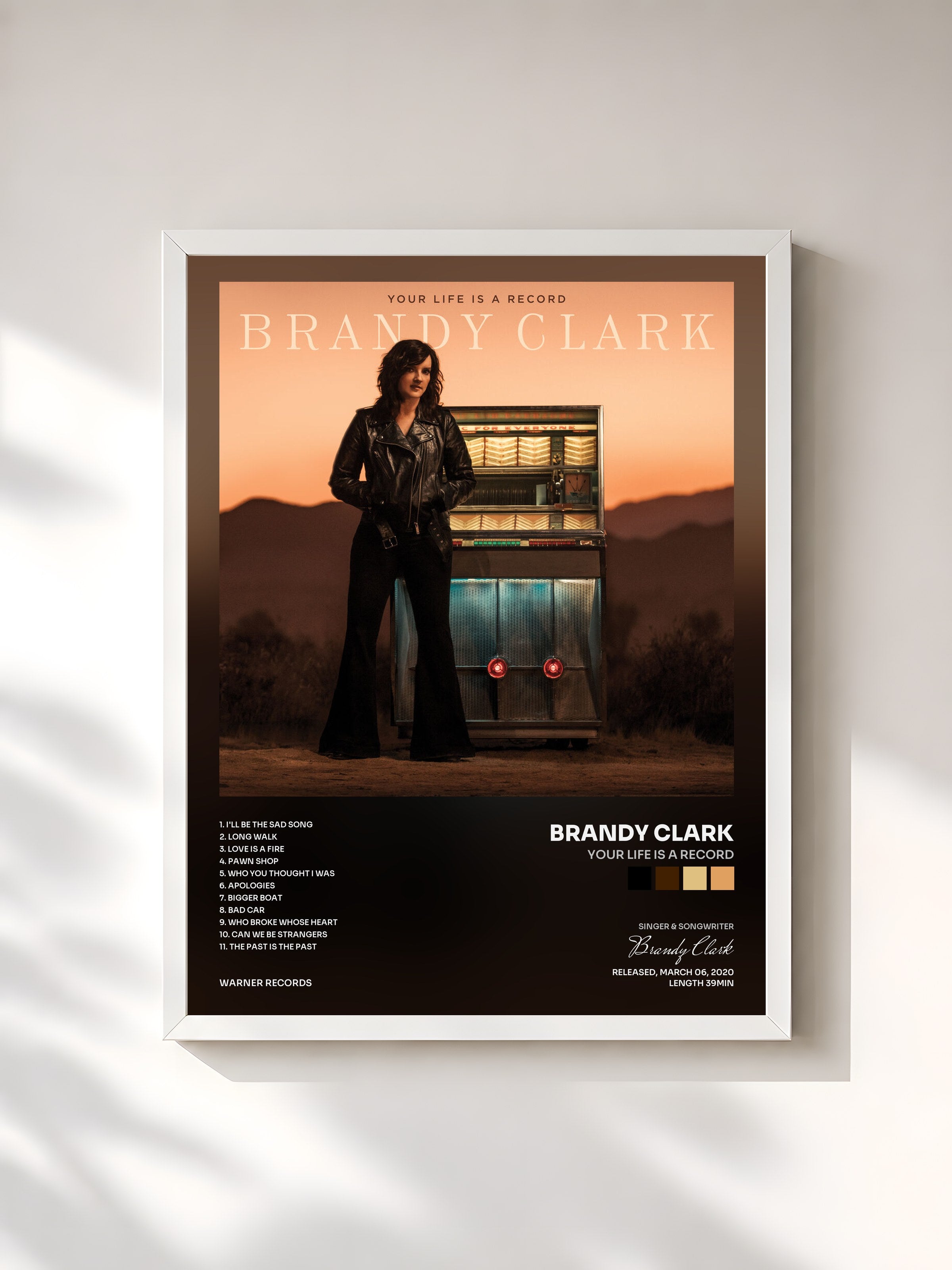 #blanc Tableau de l'album Your Life Is a Record de Brandy Clark, cadre blanc, imprimé et encadré en France