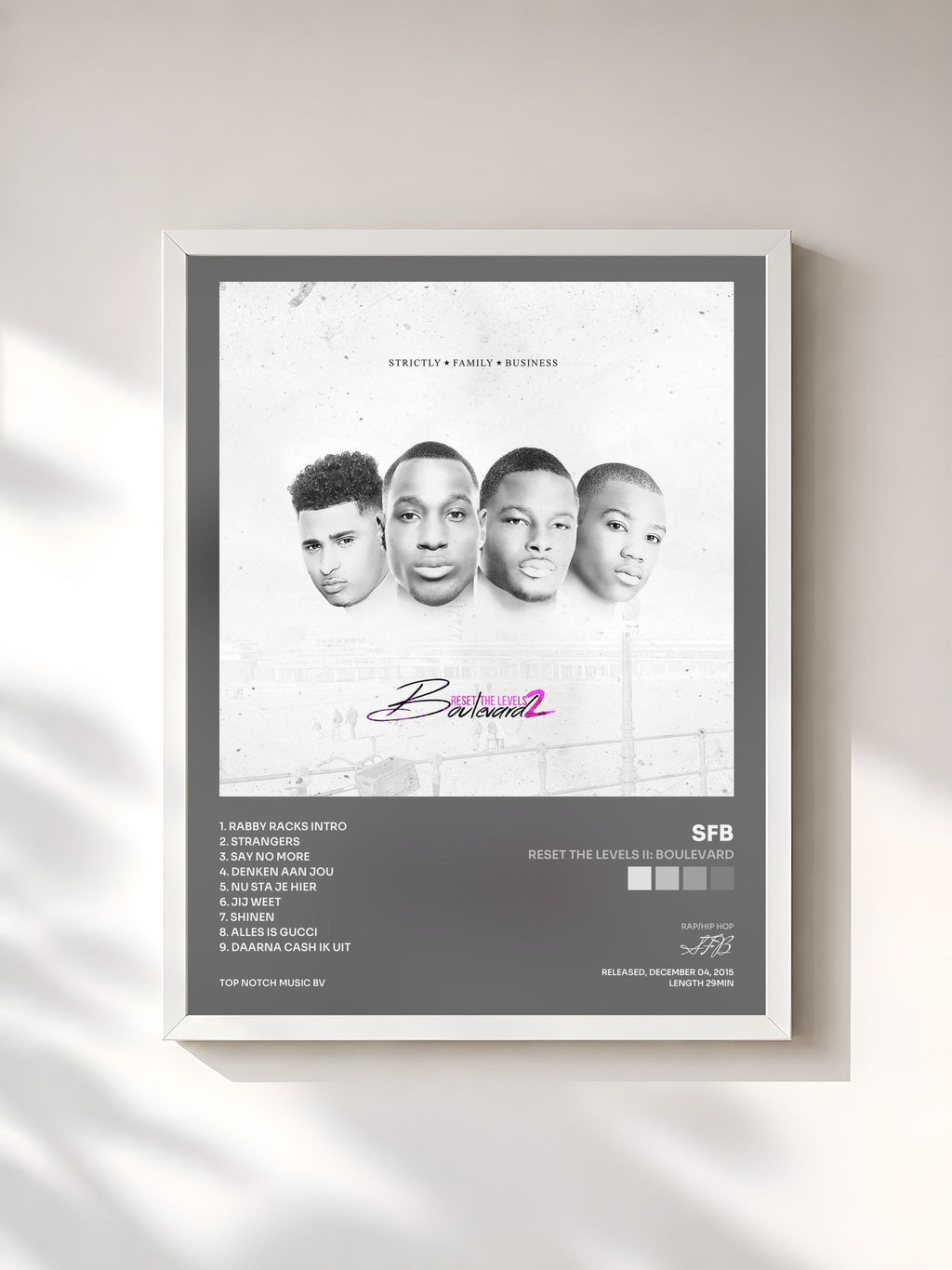 #blanc Tableau de l'album Reset The Levels II: Boulevard de SFB, cadre blanc, imprimé et encadré en France