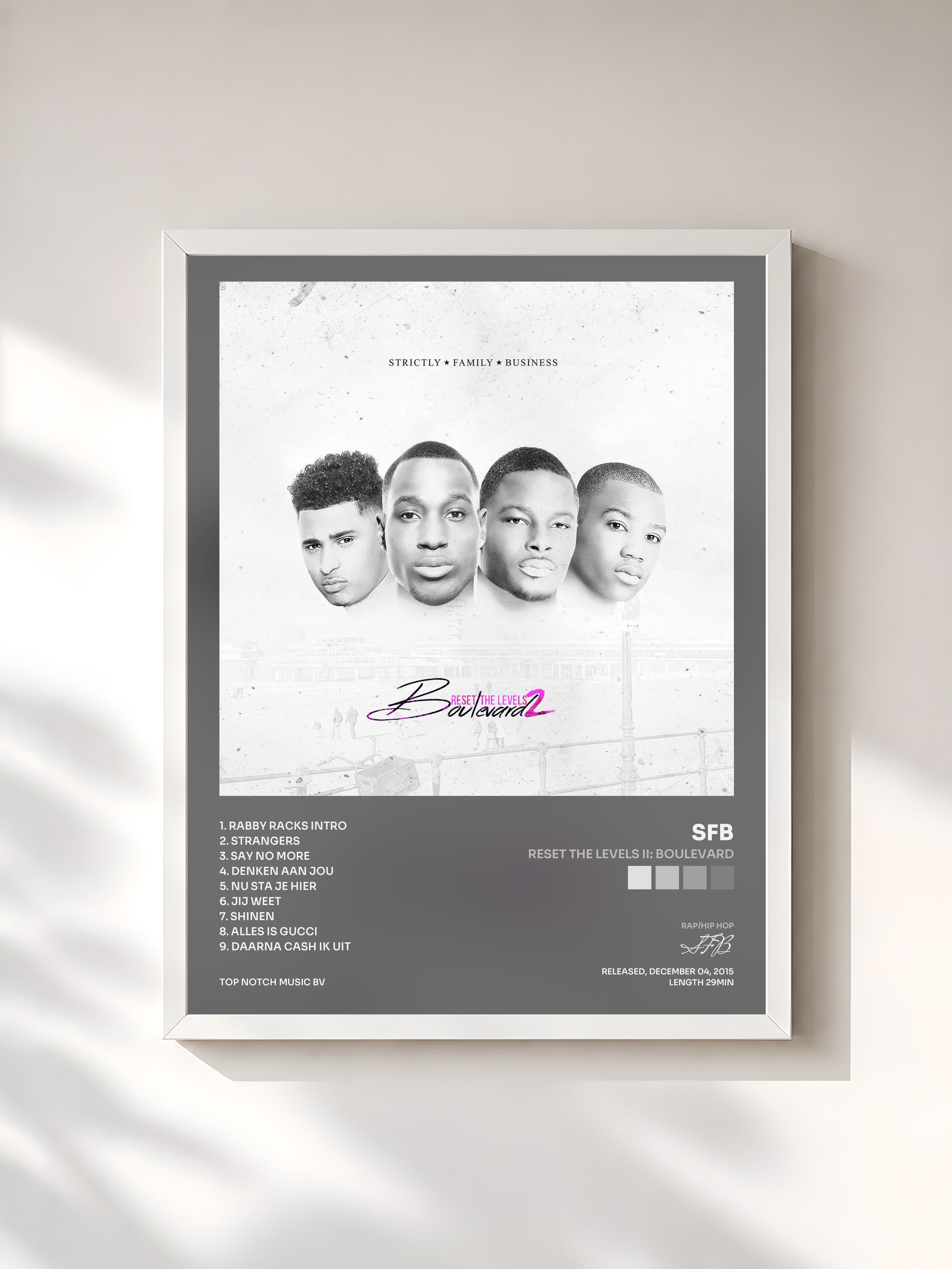 #blanc Tableau de l'album Reset The Levels II: Boulevard de SFB, cadre blanc, imprimé et encadré en France