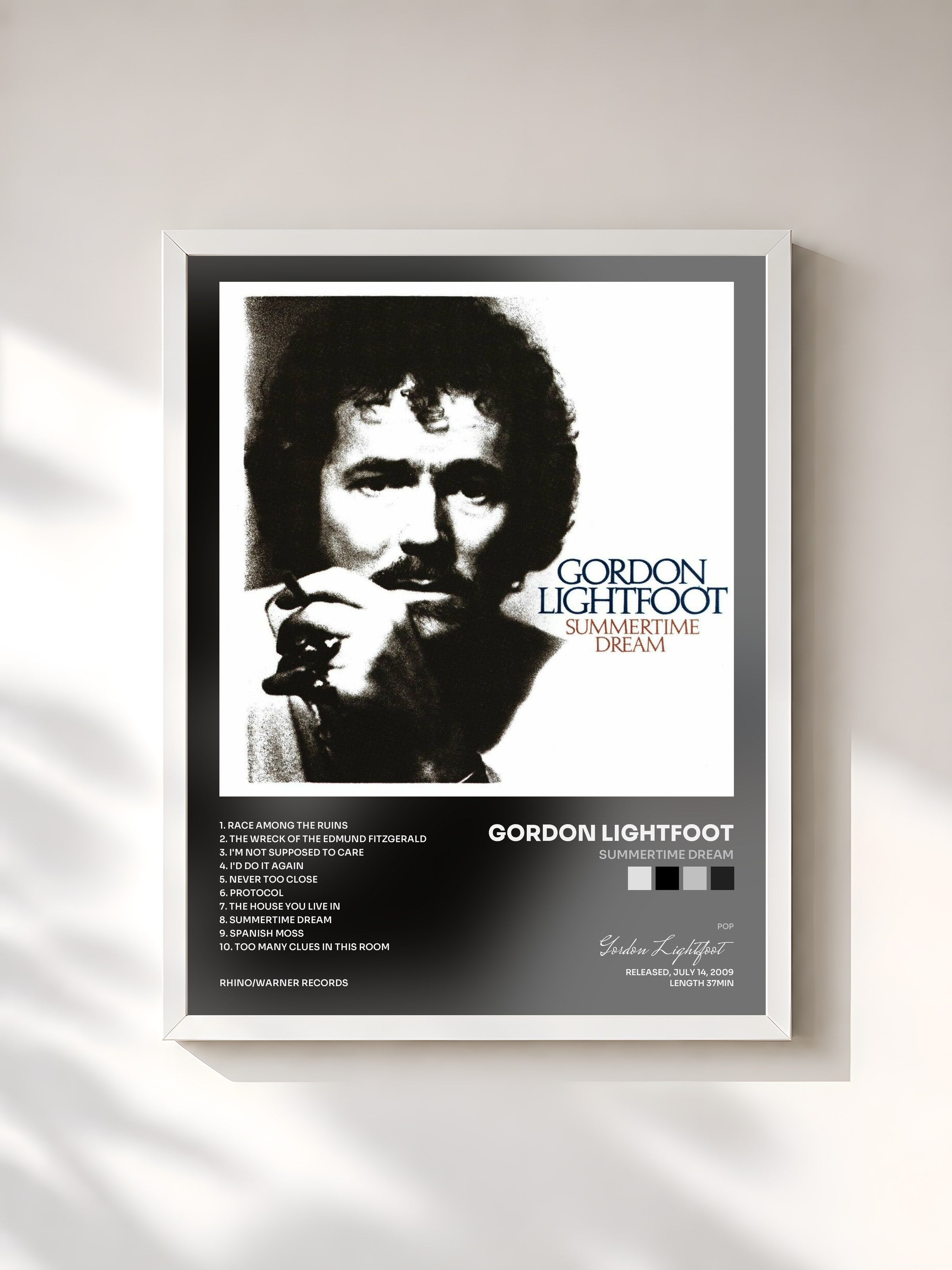 #blanc Tableau de l'album Summertime Dream de Gordon Lightfoot, cadre blanc, imprimé et encadré en France