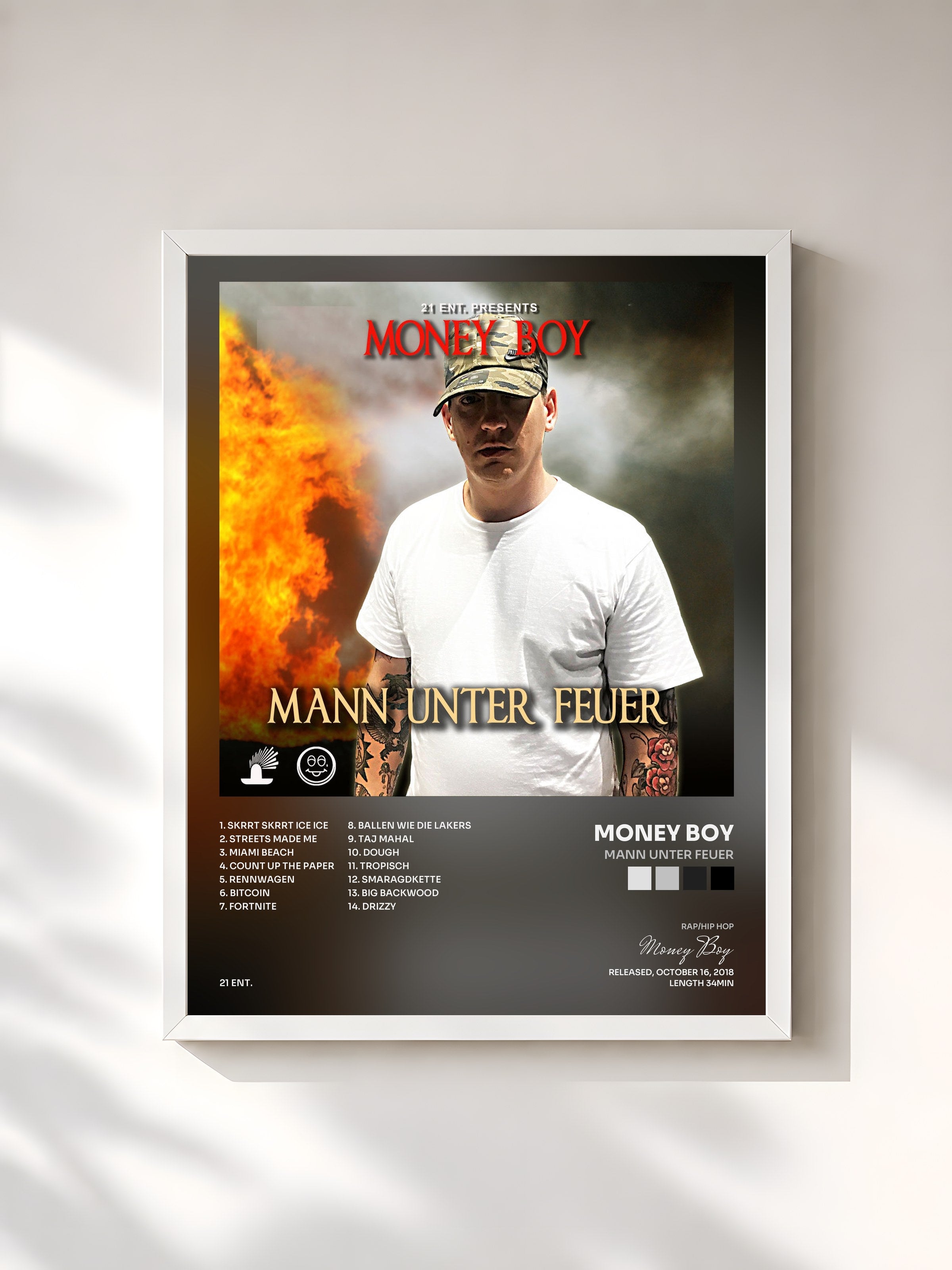 #blanc Tableau de l'album Mann unter Feuer de Money Boy, cadre blanc, imprimé et encadré en France