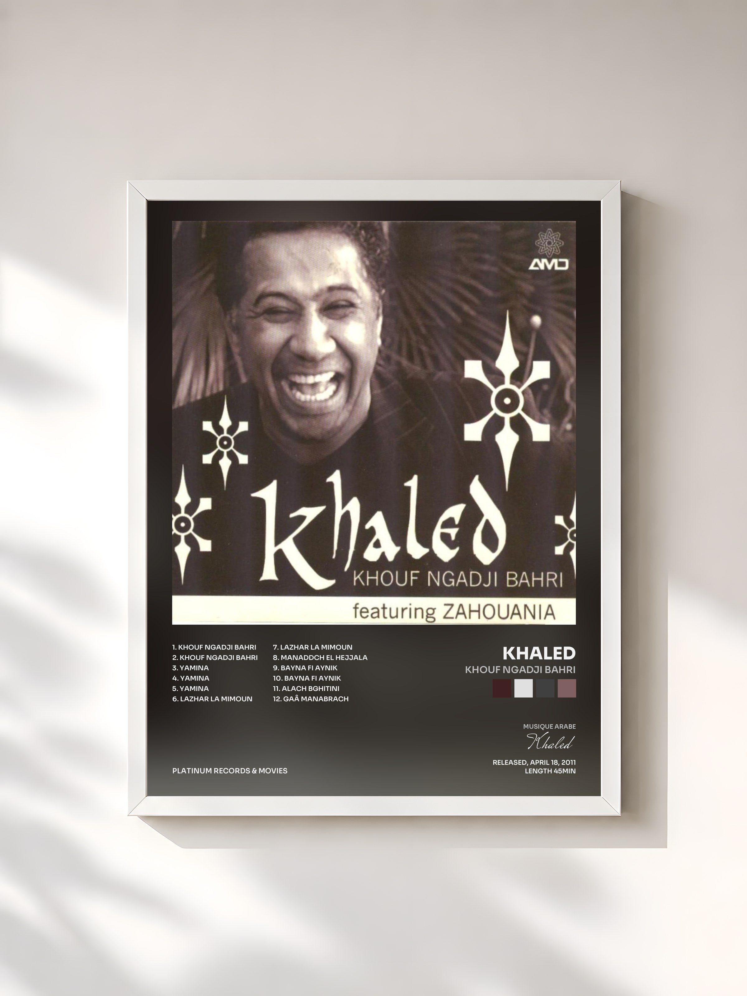 #blanc Tableau de l'album Khouf ngadji bahri de Khaled, cadre blanc, imprimé et encadré en France