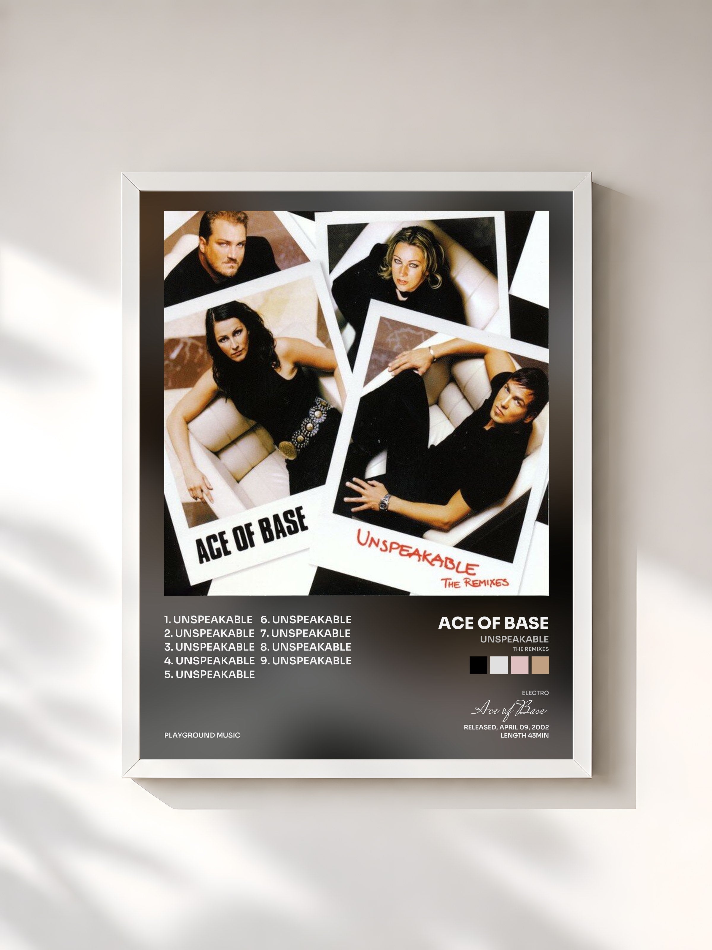 #blanc Tableau de l'album Unspeakable (The Remixes) de Ace of Base, cadre blanc, imprimé et encadré en France