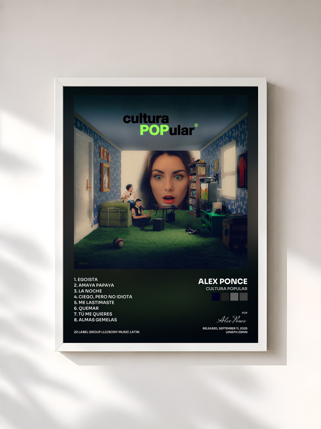 #blanc Tableau de l'album Cultura POPular de Alex Ponce, cadre blanc, imprimé et encadré en France