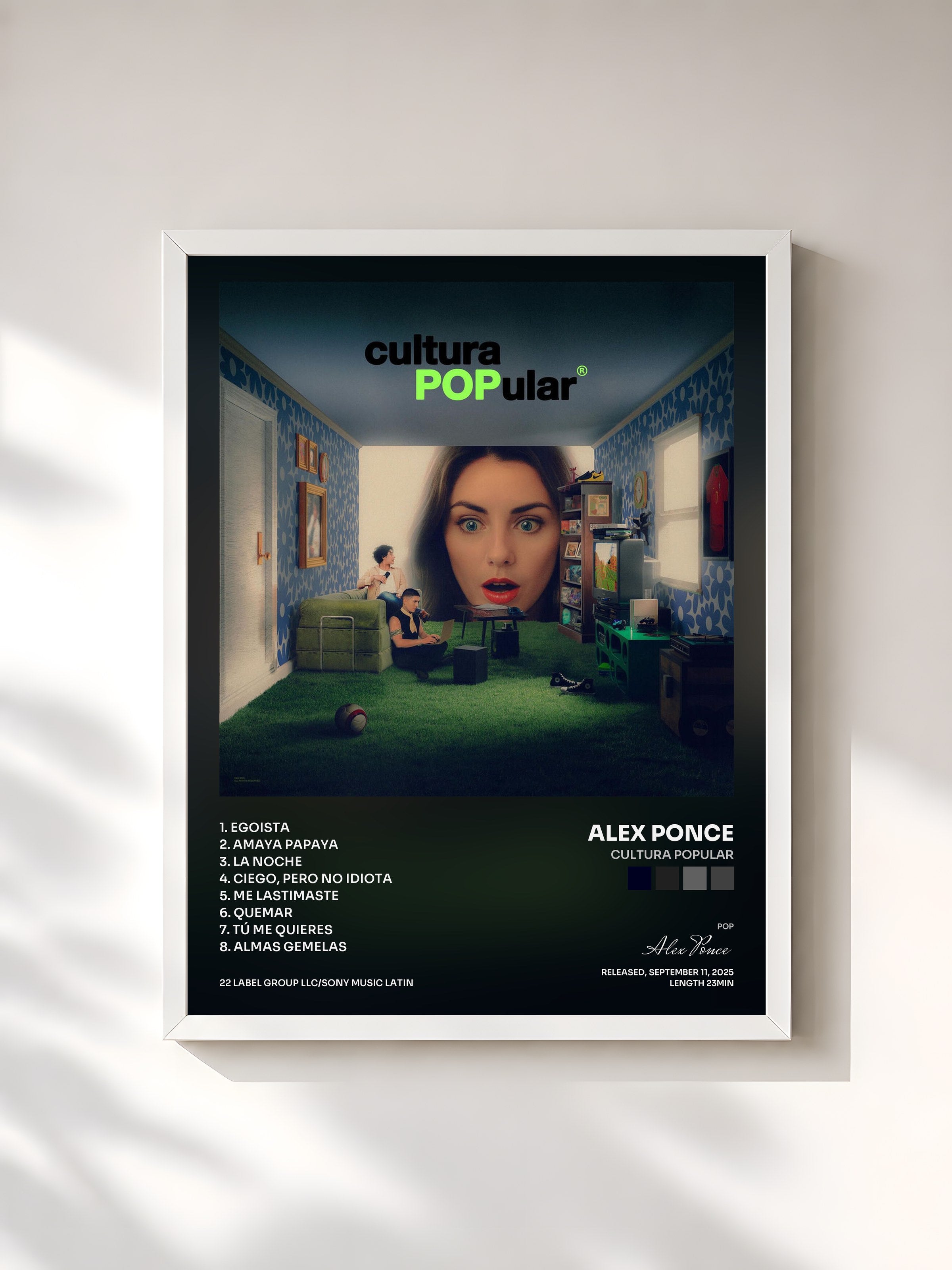 #blanc Tableau de l'album Cultura POPular de Alex Ponce, cadre blanc, imprimé et encadré en France