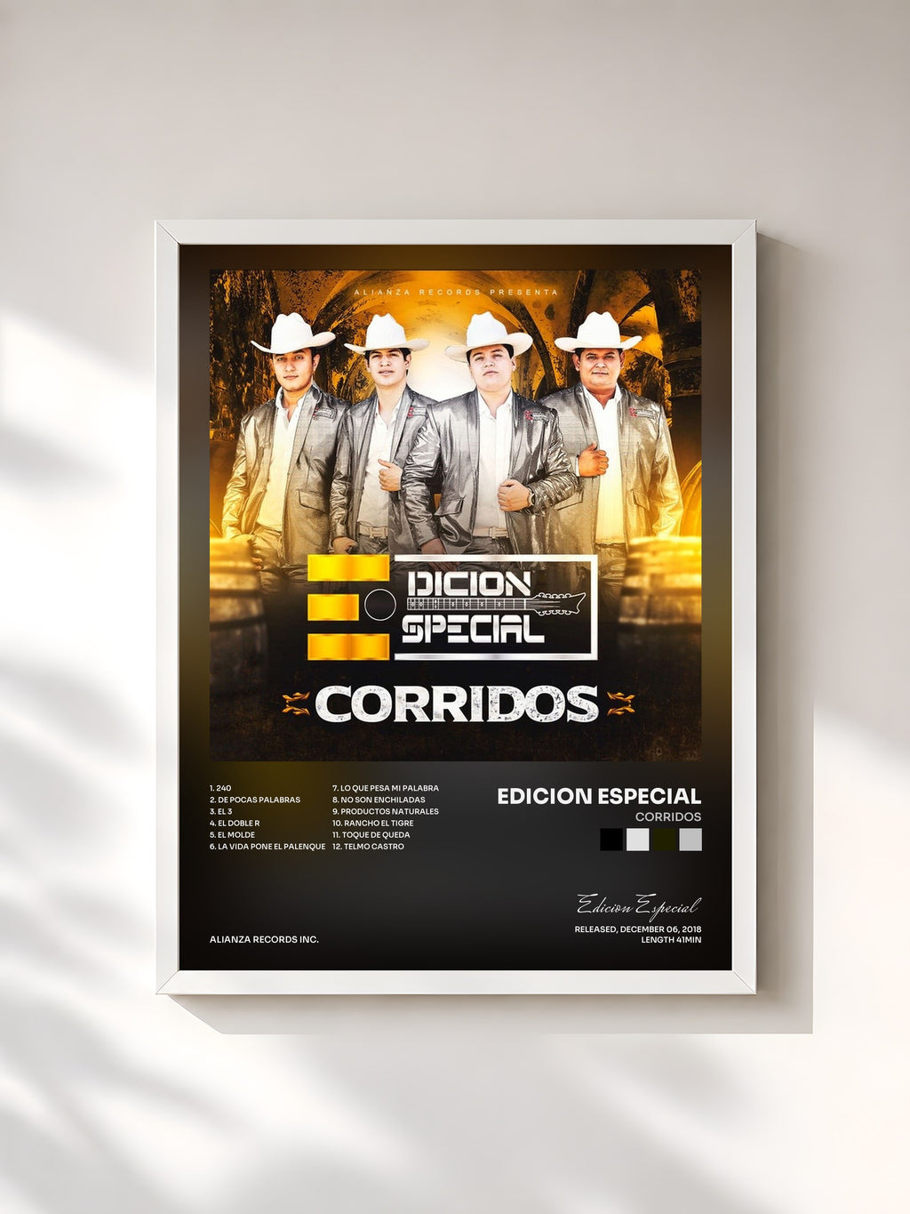 #blanc Tableau de l'album Corridos de Edicion Especial, cadre blanc, imprimé et encadré en France