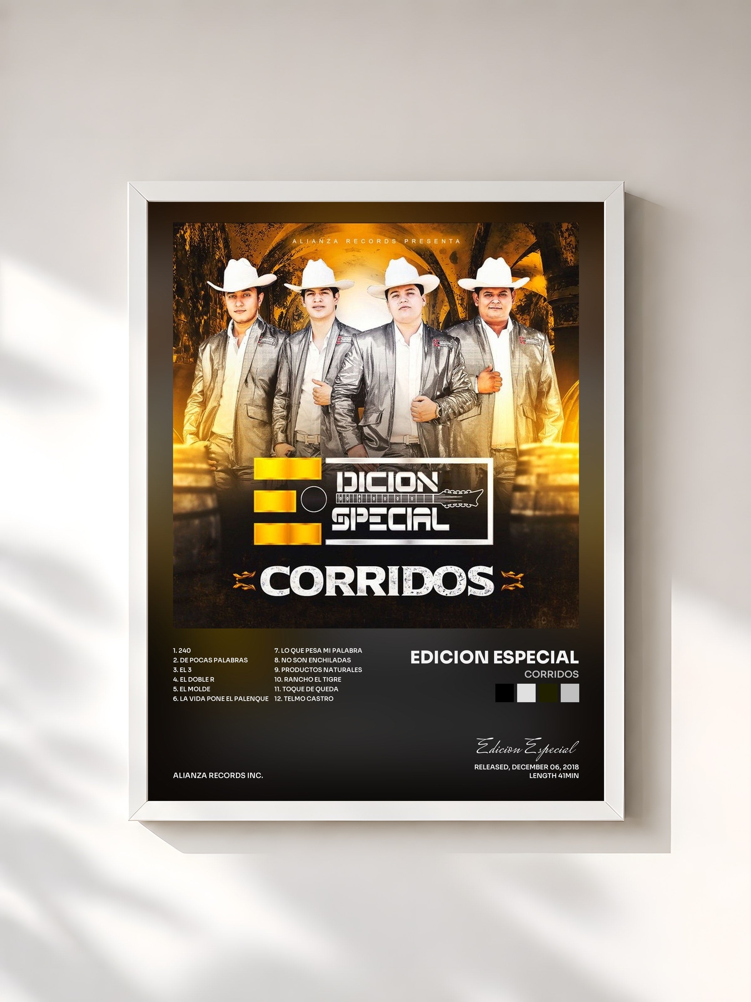 #blanc Tableau de l'album Corridos de Edicion Especial, cadre blanc, imprimé et encadré en France