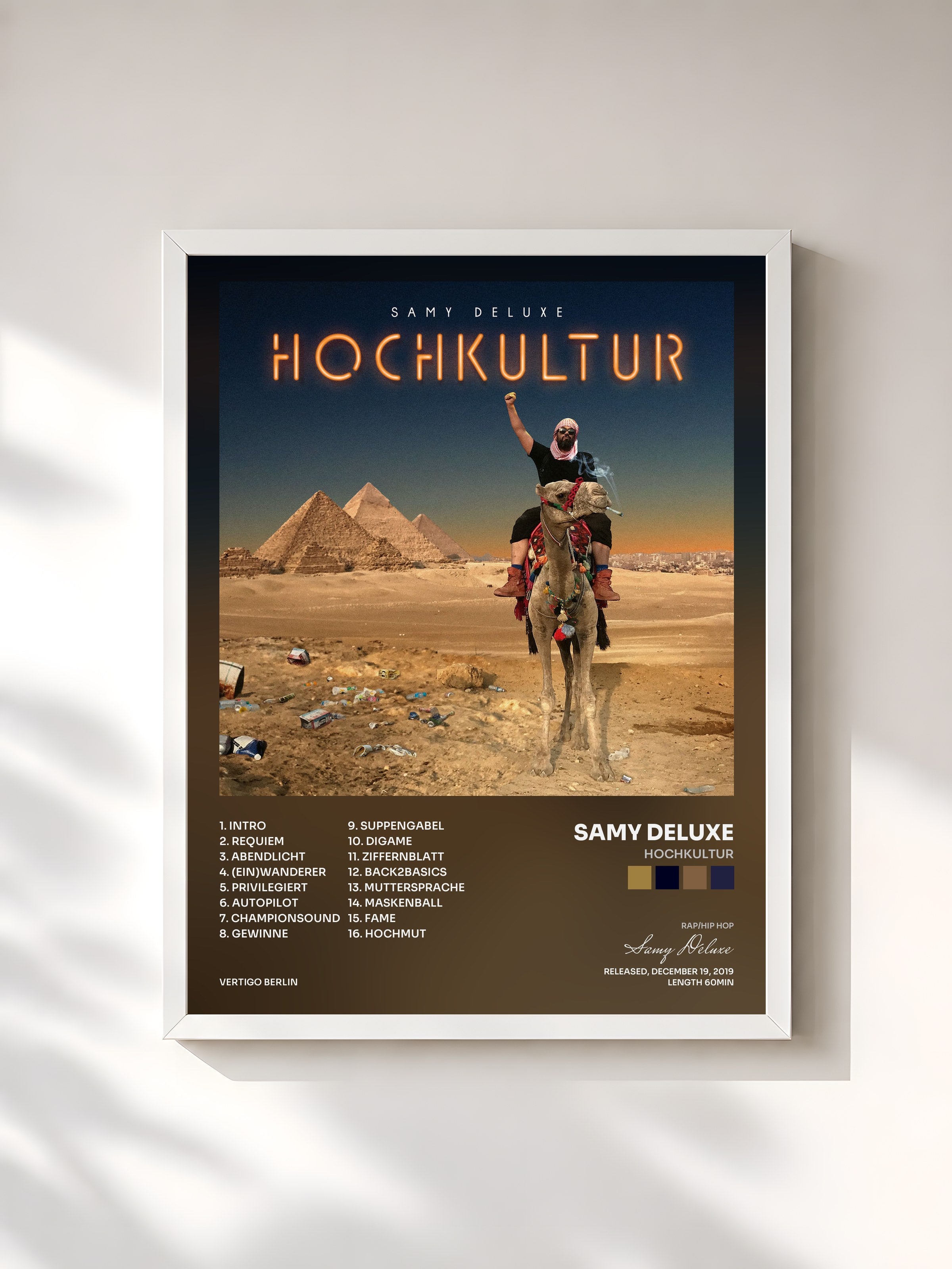 #blanc Tableau de l'album Hochkultur de Samy Deluxe, cadre blanc, imprimé et encadré en France