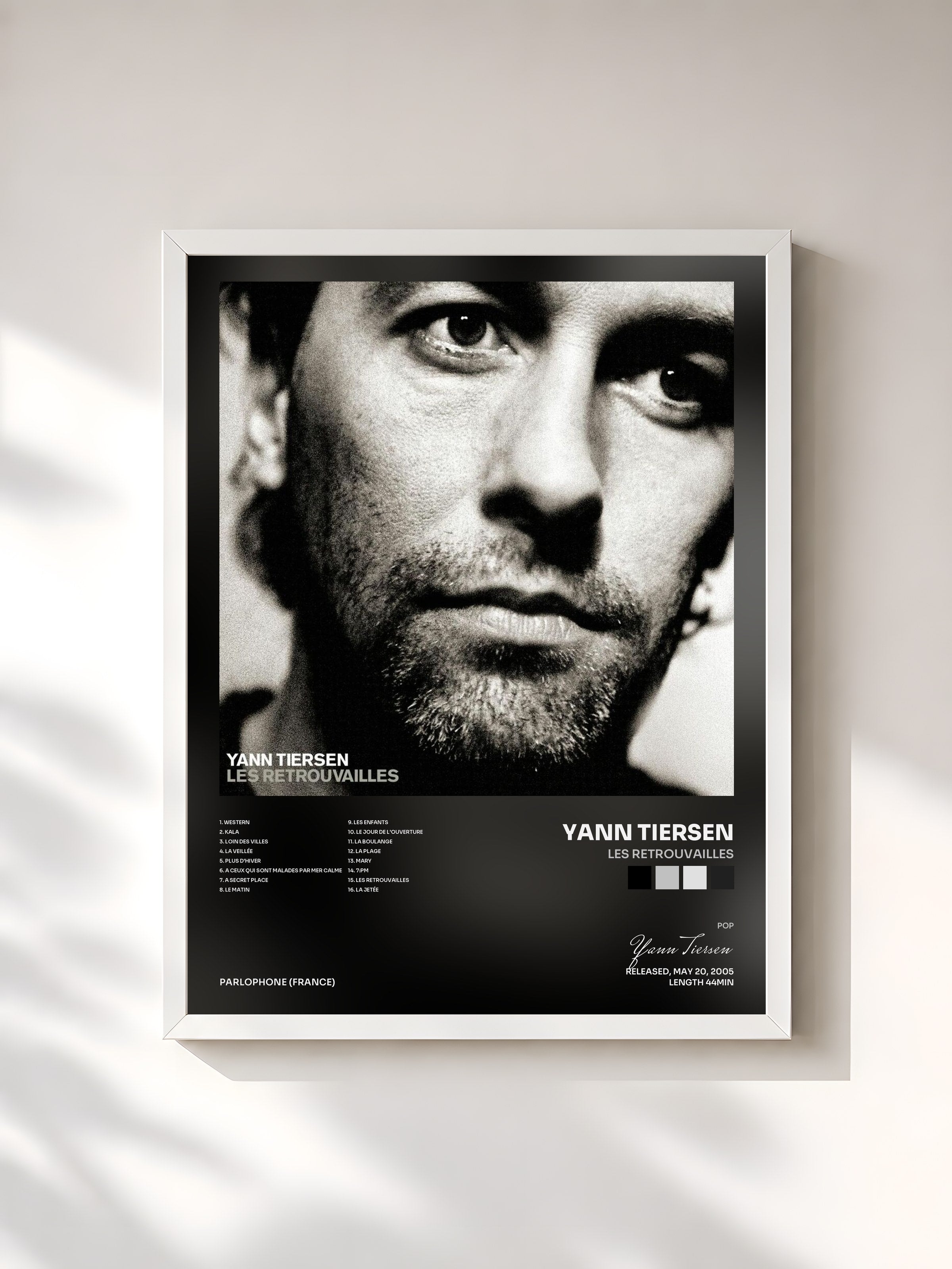 #blanc Tableau de l'album Les retrouvailles de Yann Tiersen, cadre blanc, imprimé et encadré en France
