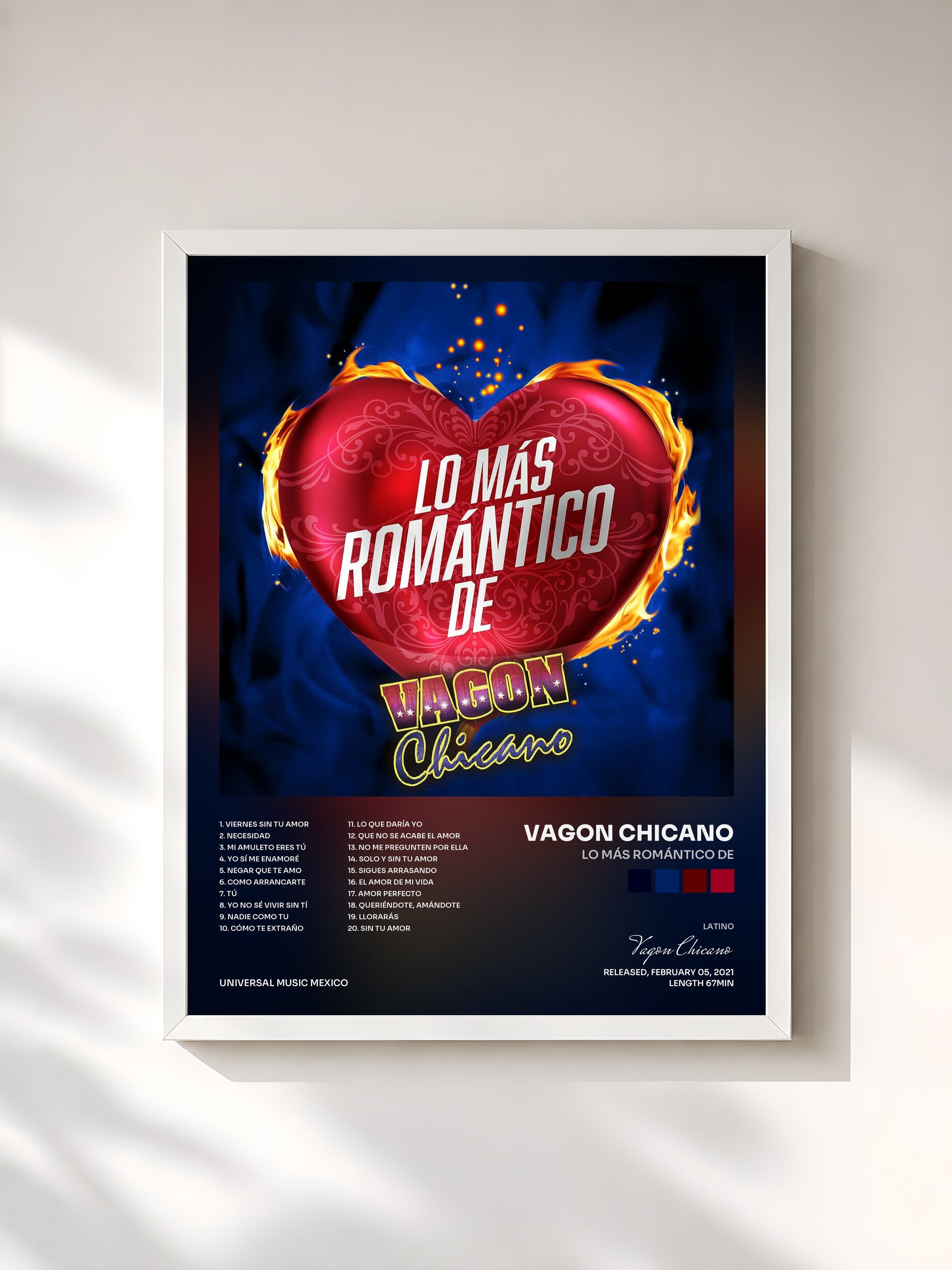 #blanc Tableau de l'album Lo Más Romántico De de Vagon Chicano, cadre blanc, imprimé et encadré en France