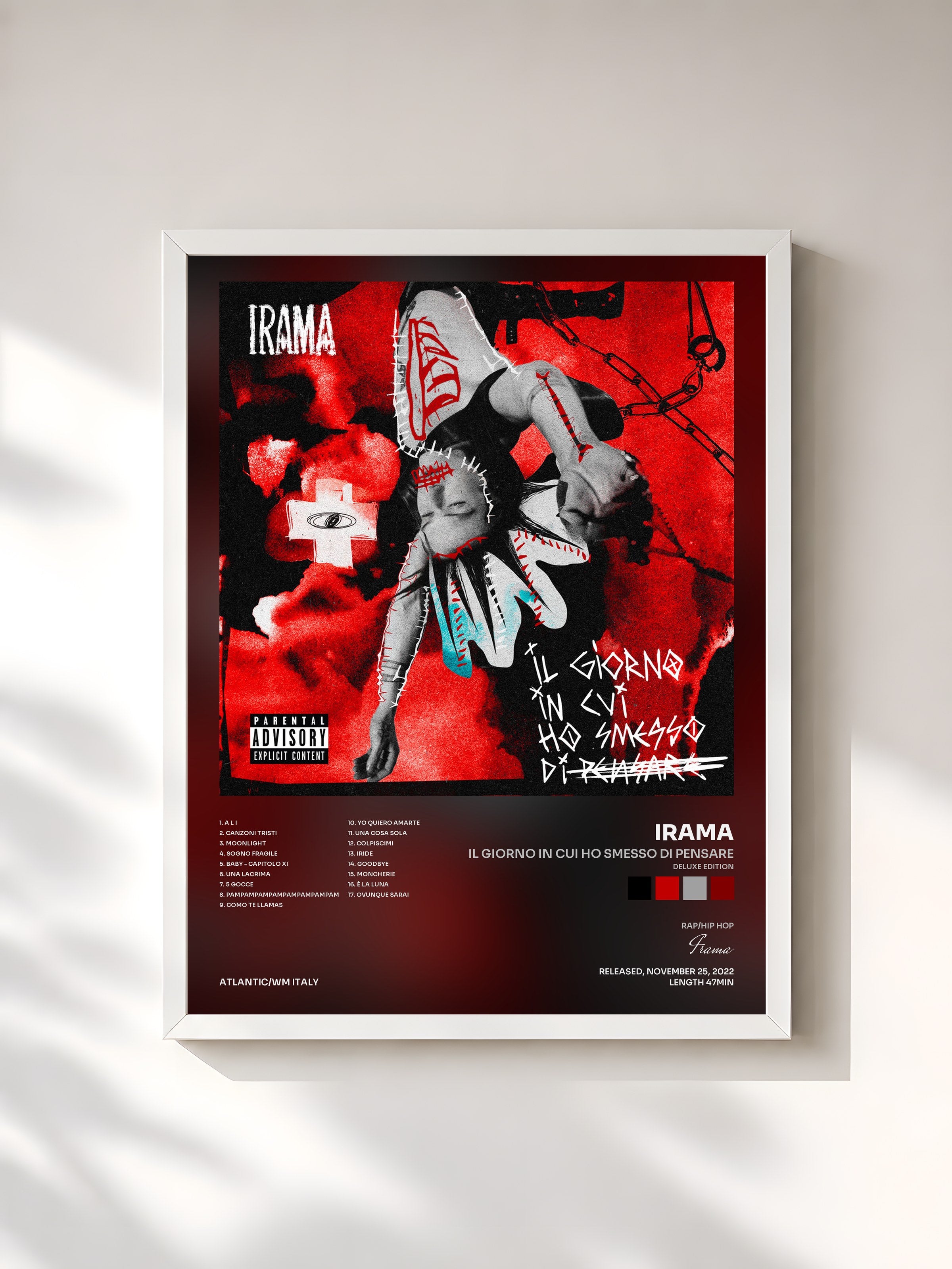 #blanc Tableau de l'album Il giorno in cui ho smesso di pensare (Deluxe Edition) de Irama, cadre blanc, imprimé et encadré en France