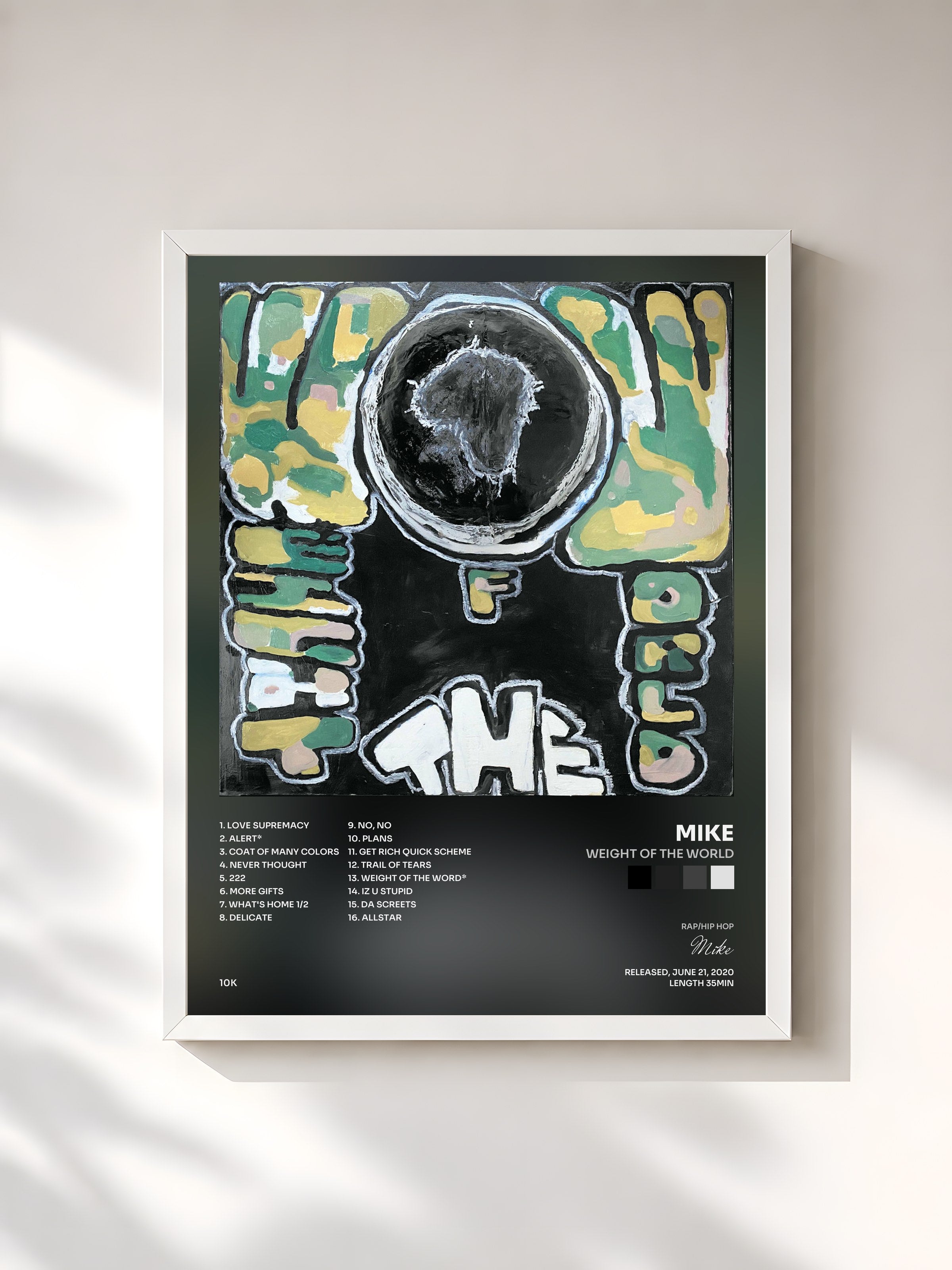 #blanc Tableau de l'album weight of the world de Mike, cadre blanc, imprimé et encadré en France