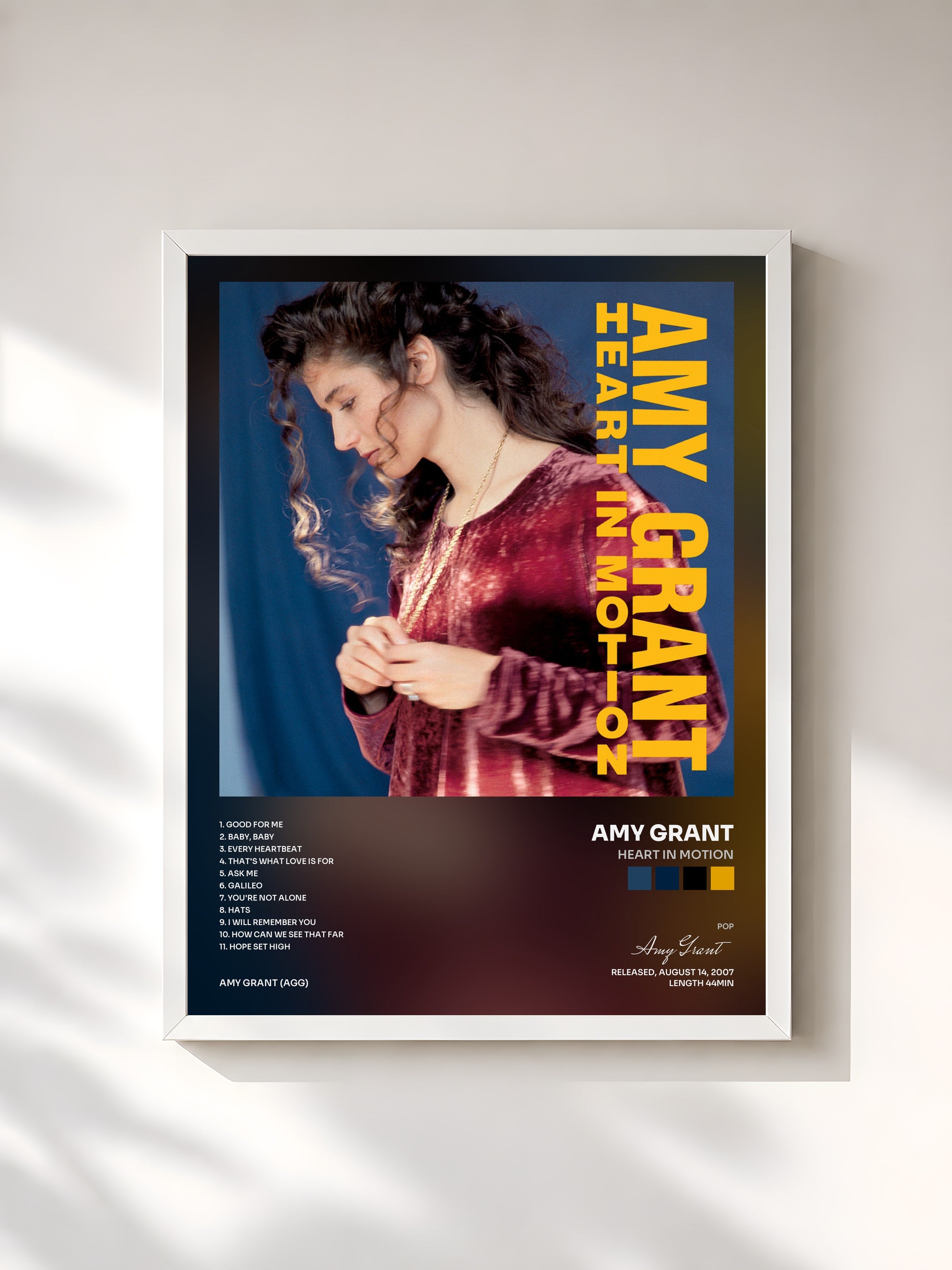 #blanc Tableau de l'album Heart In Motion de Amy Grant, cadre blanc, imprimé et encadré en France