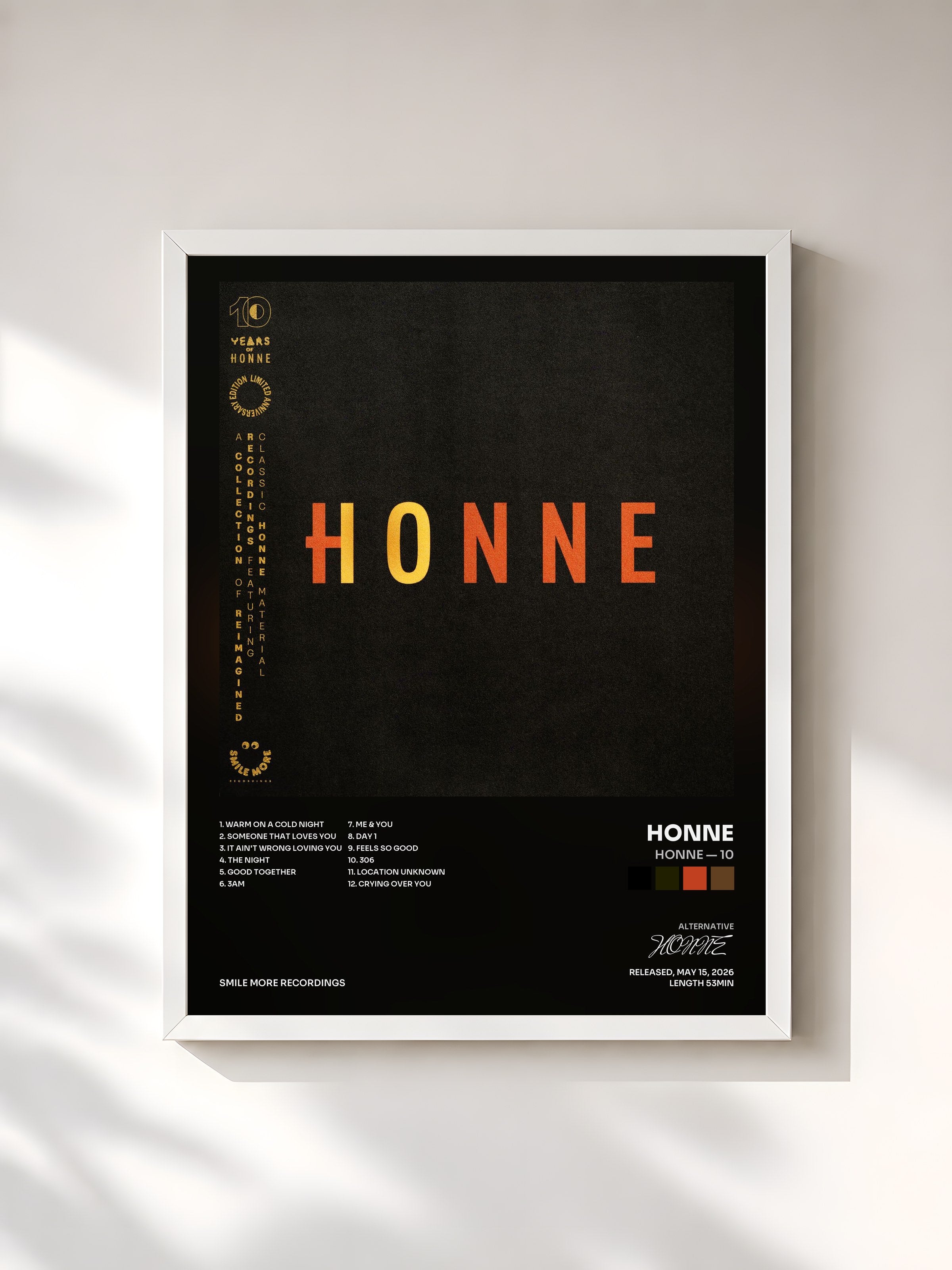 #blanc Tableau de l'album HONNE — 10 de HONNE, cadre blanc, imprimé et encadré en France