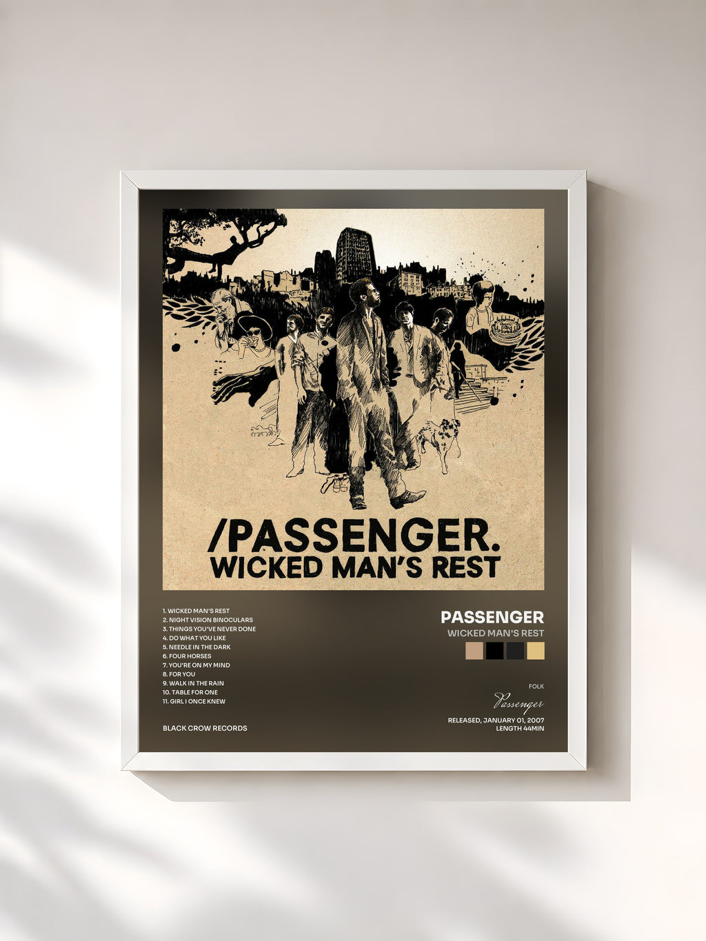 #blanc Tableau de l'album Wicked Man's Rest de Passenger, cadre blanc, imprimé et encadré en France