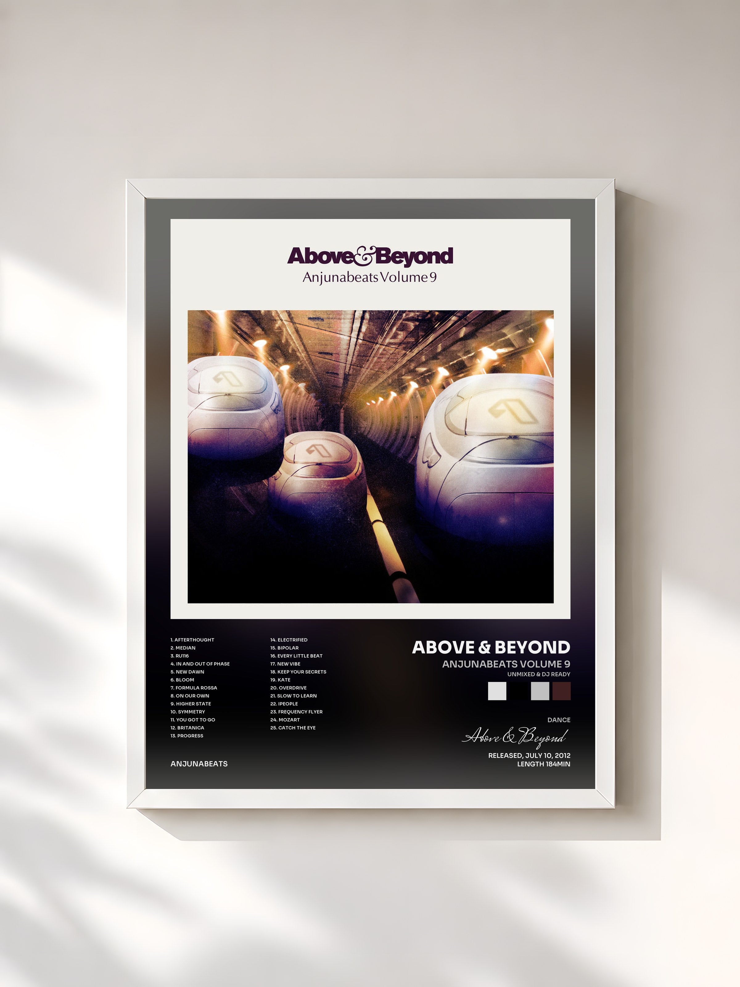 #blanc Tableau de l'album Anjunabeats Volume 9 (Unmixed & DJ Ready) de Above & Beyond, cadre blanc, imprimé et encadré en France