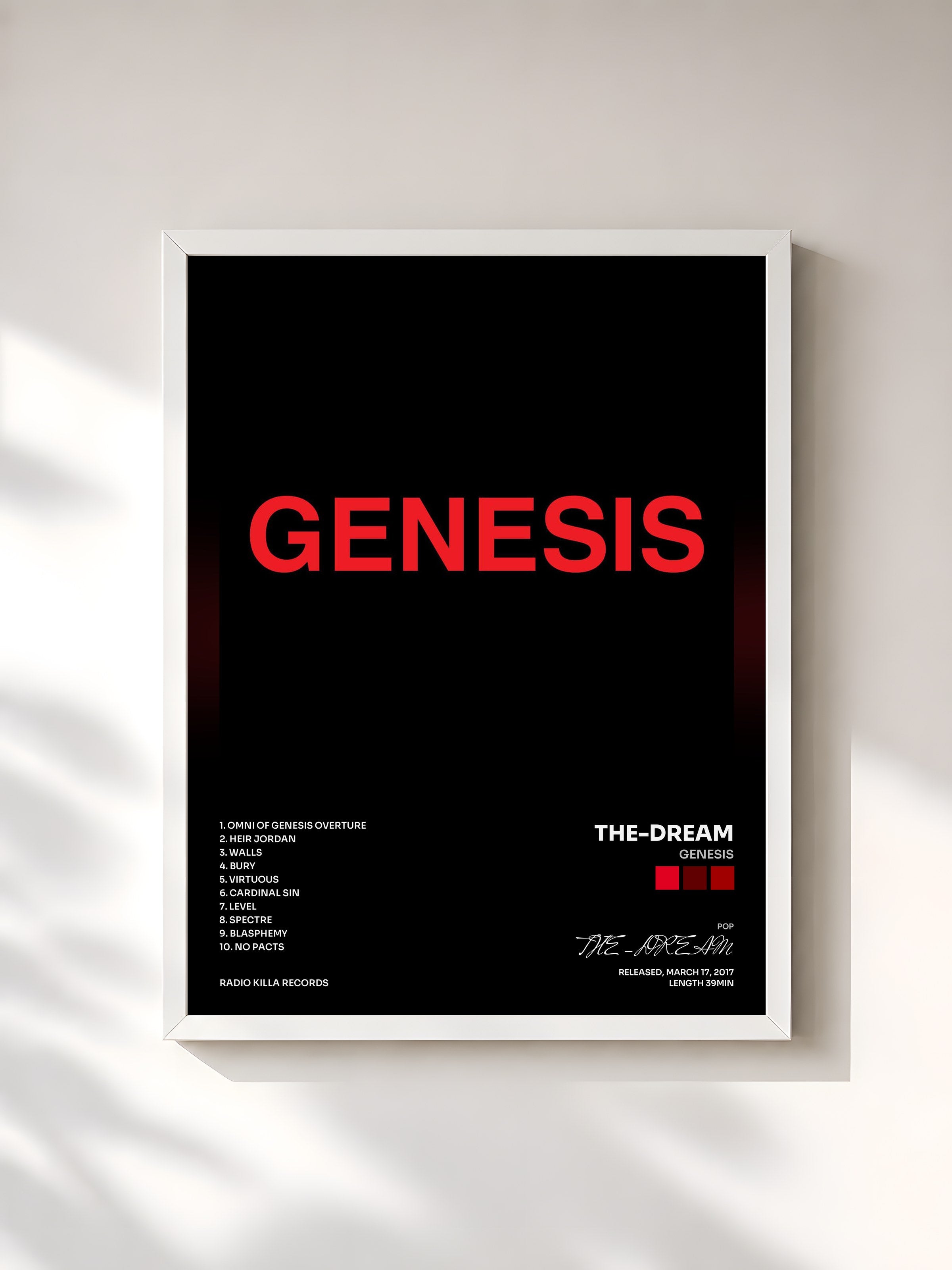 #blanc Tableau de l'album Genesis de THE-DREAM, cadre blanc, imprimé et encadré en France