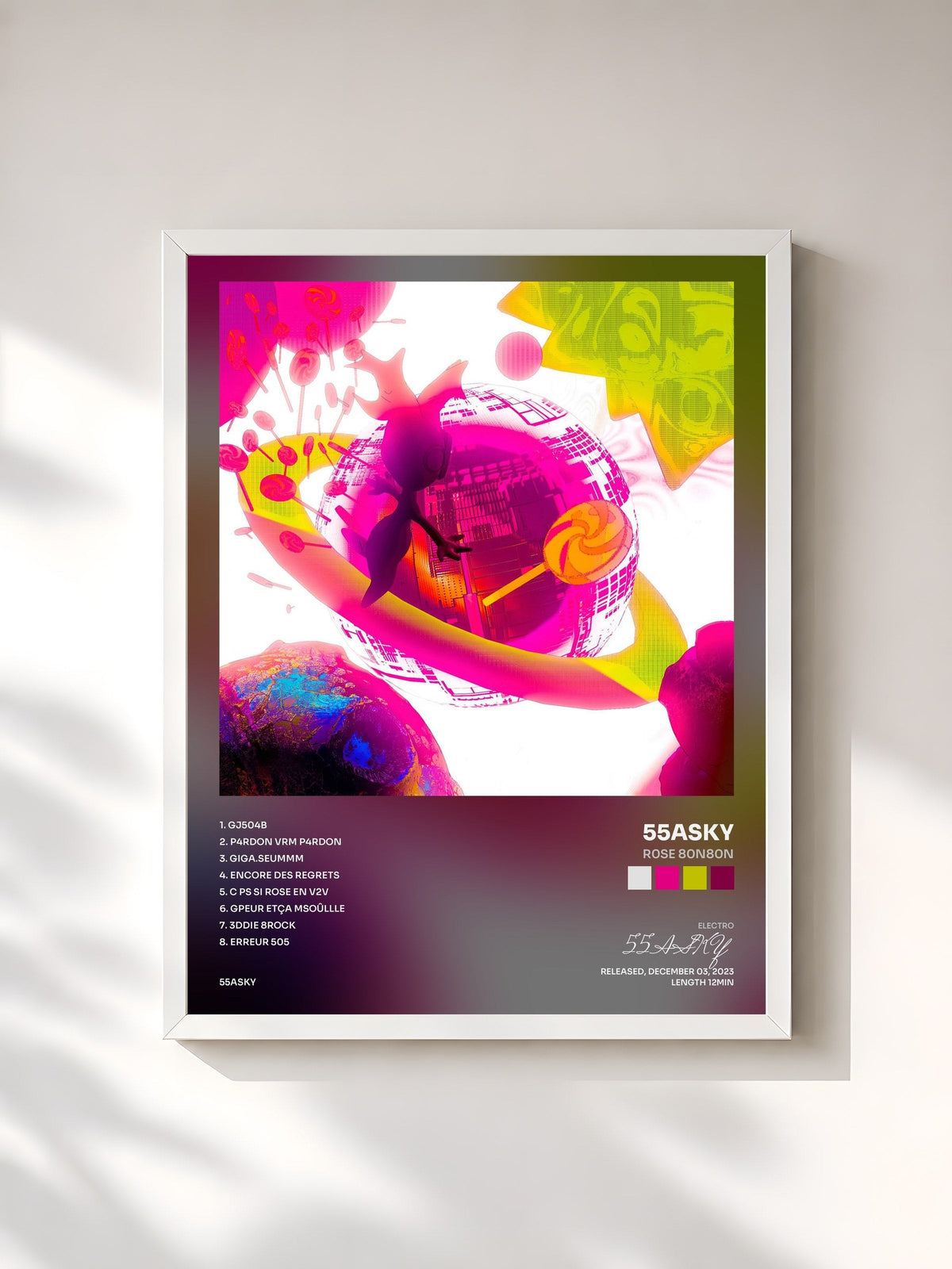 #blanc R0SE 80N80N by 55ASKY as a framed art print, white frame, printed and framed in France