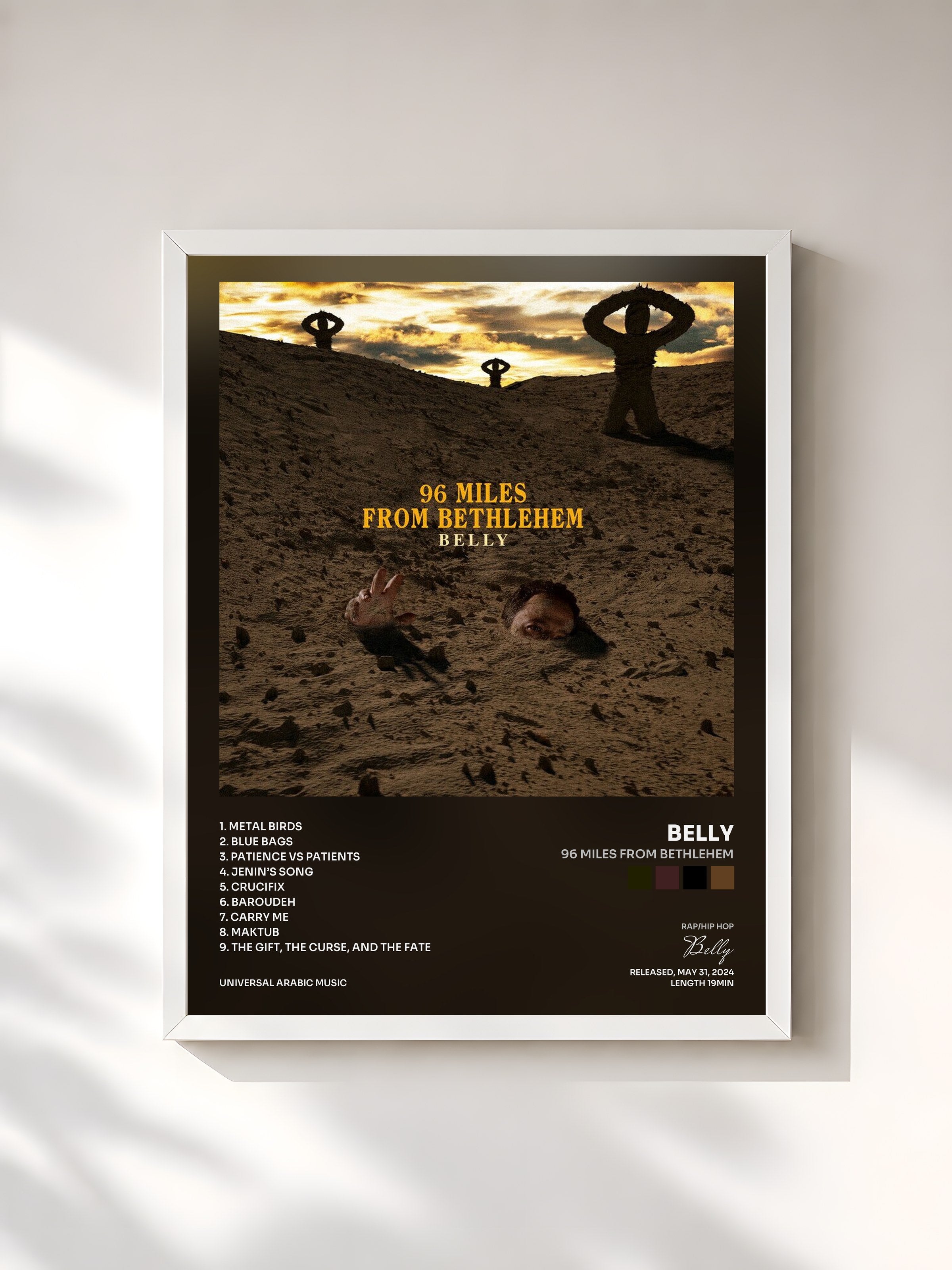 #blanc Tableau de l'album 96 Miles From Bethlehem de Belly, cadre blanc, imprimé et encadré en France