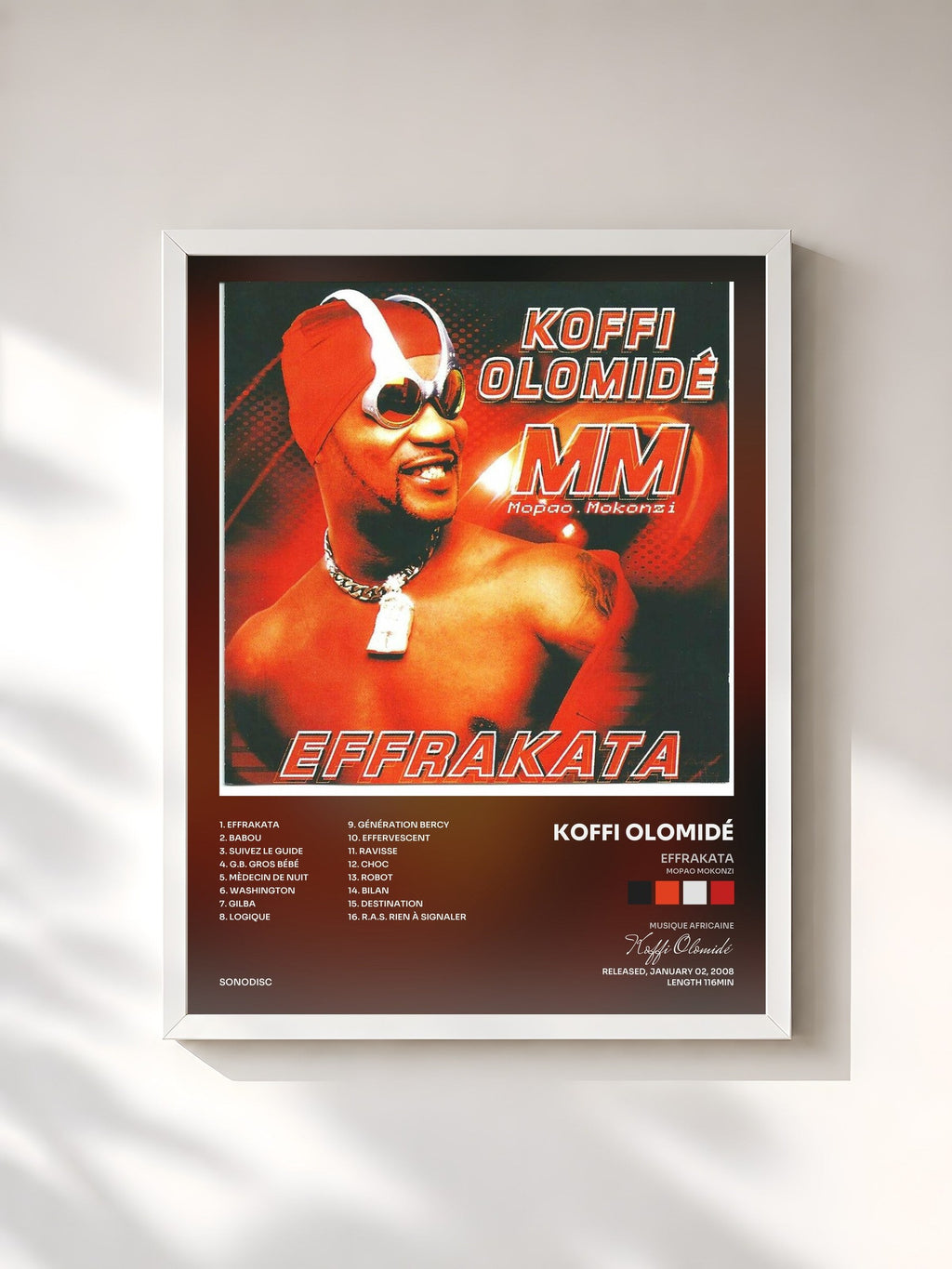 #blanc Effrakata (Mopao Mokonzi) by Koffi Olomidé as a framed art print, white frame, printed and framed in France