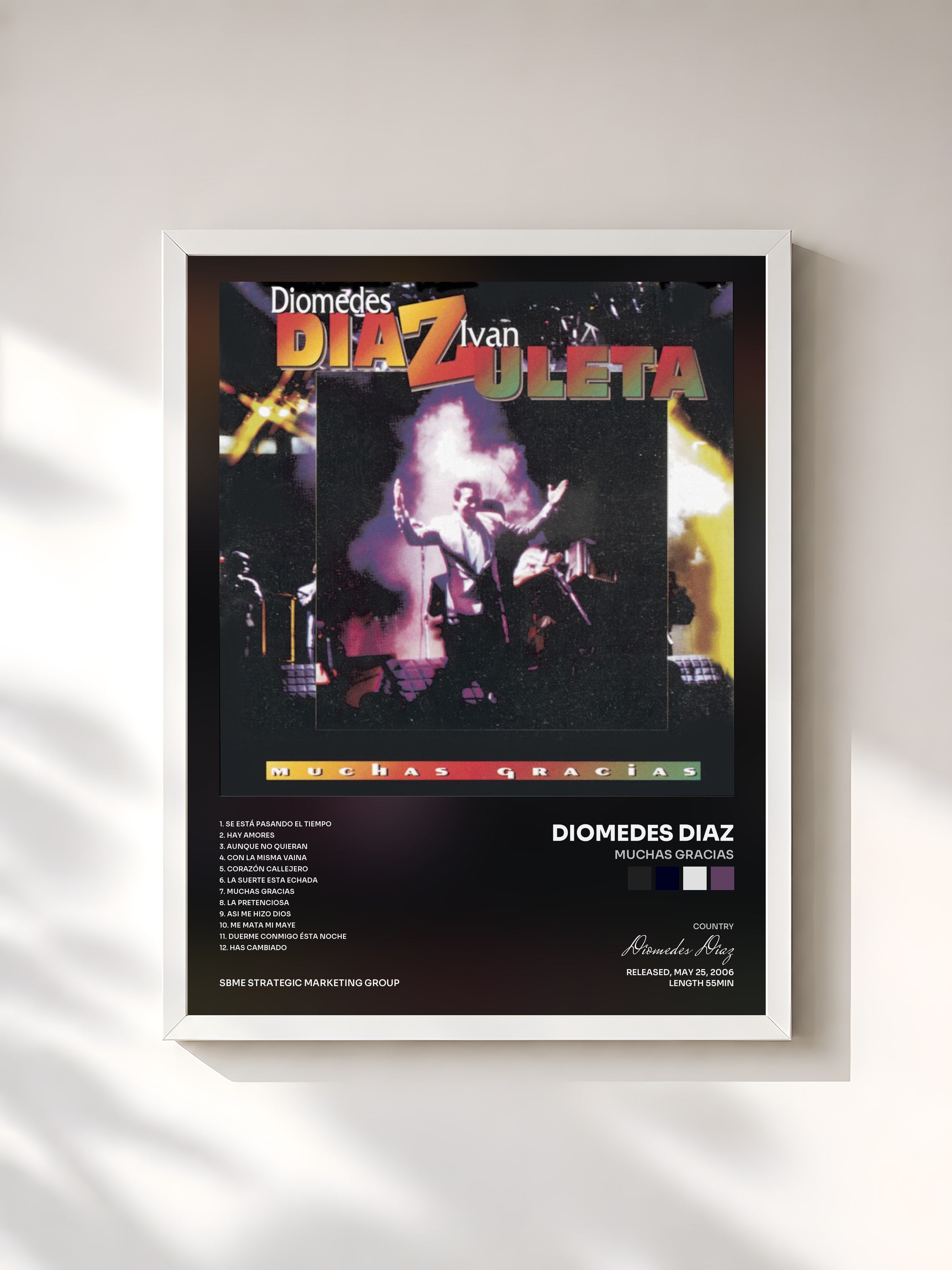 #blanc Tableau de l'album Muchas Gracias de Diomedes Diaz, cadre blanc, imprimé et encadré en France