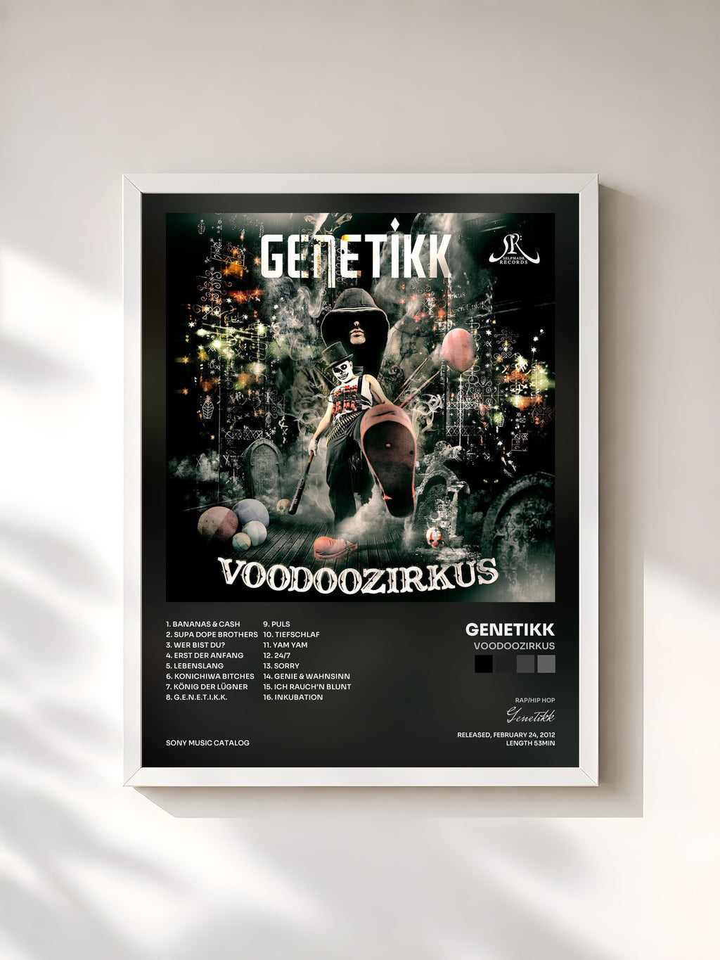 #blanc Tableau de l'album Voodoozirkus de Genetikk, cadre blanc, imprimé et encadré en France