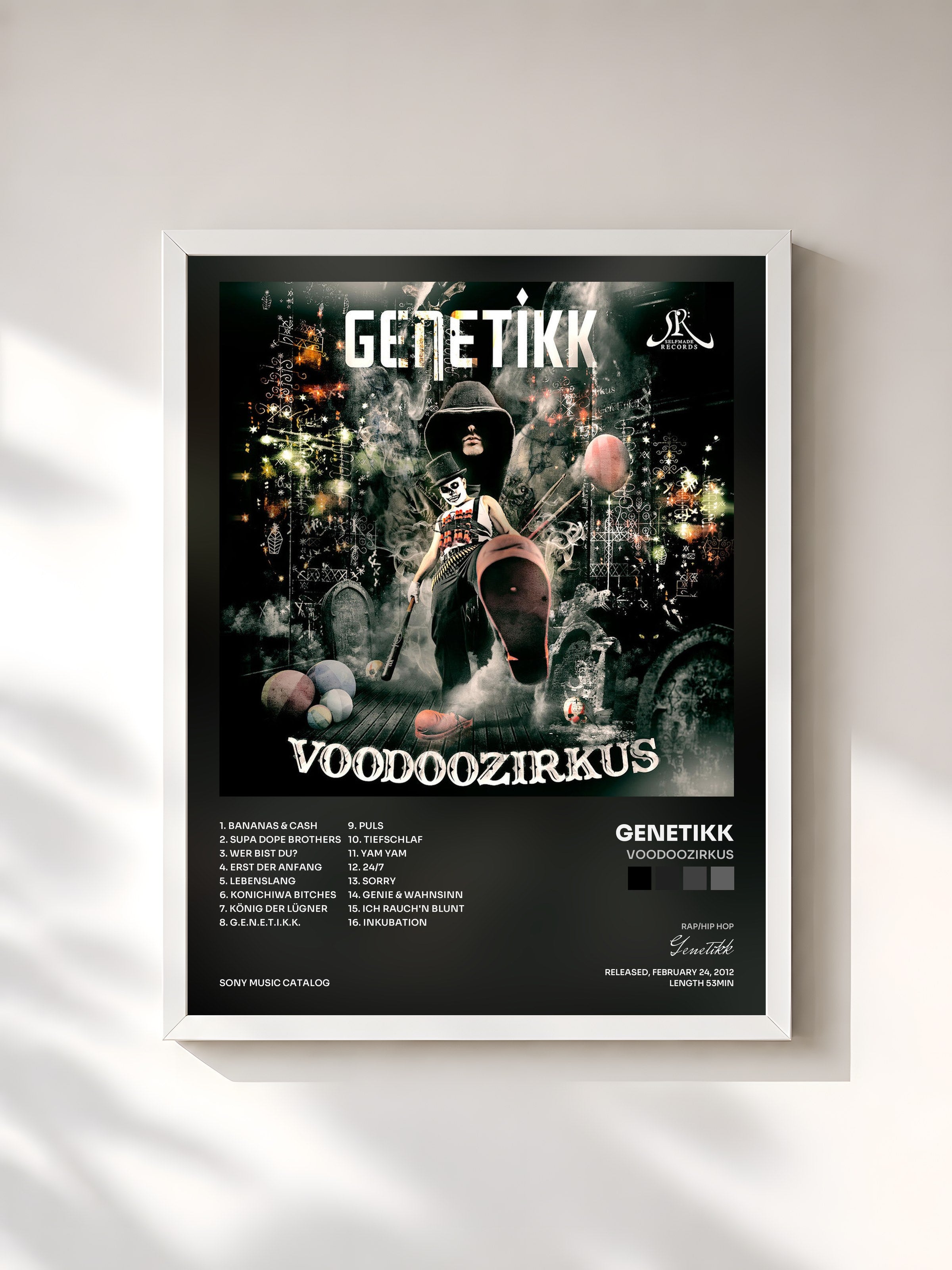 #blanc Tableau de l'album Voodoozirkus de Genetikk, cadre blanc, imprimé et encadré en France