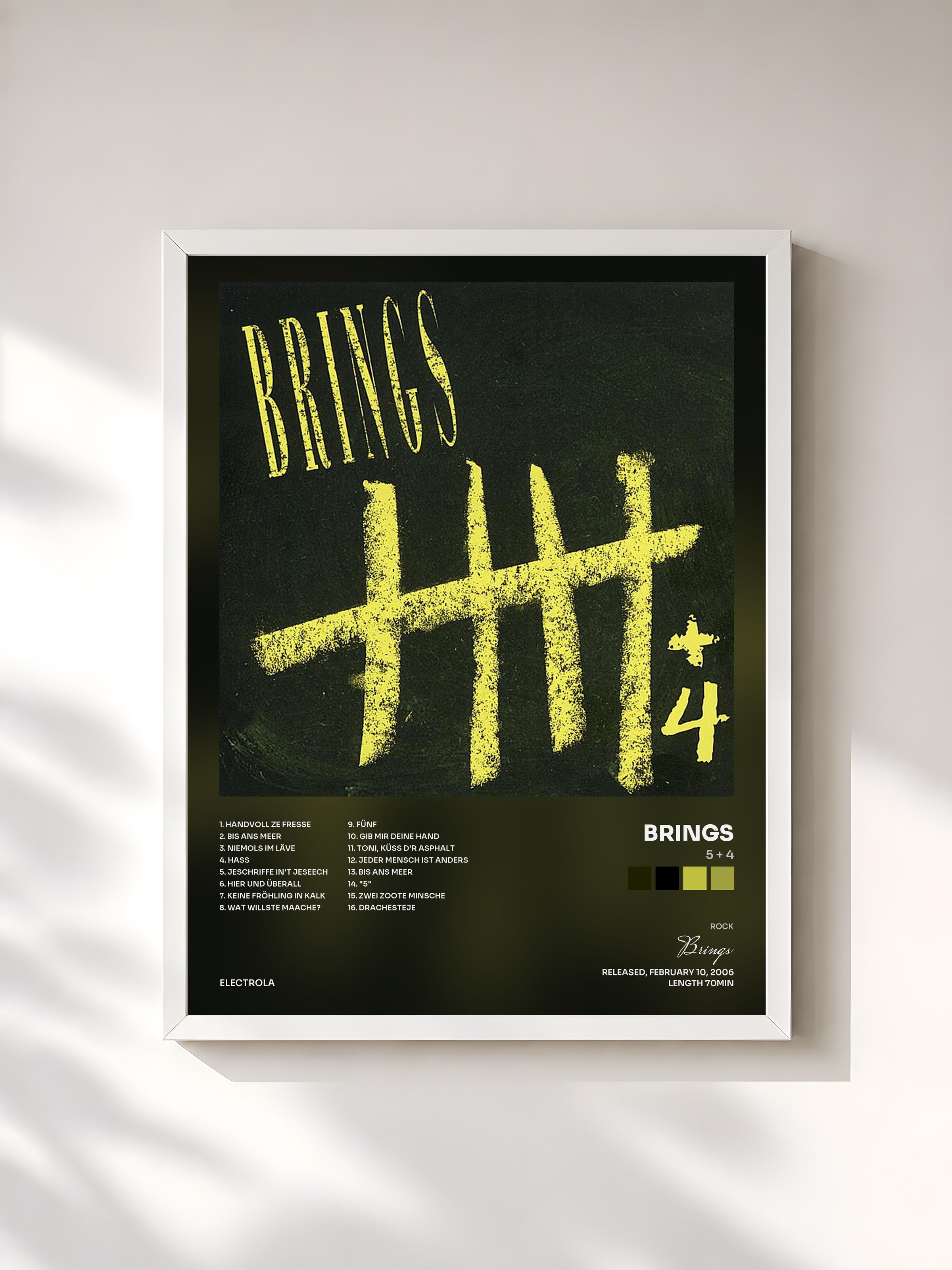 #blanc Tableau de l'album 5 + 4 de Brings, cadre blanc, imprimé et encadré en France