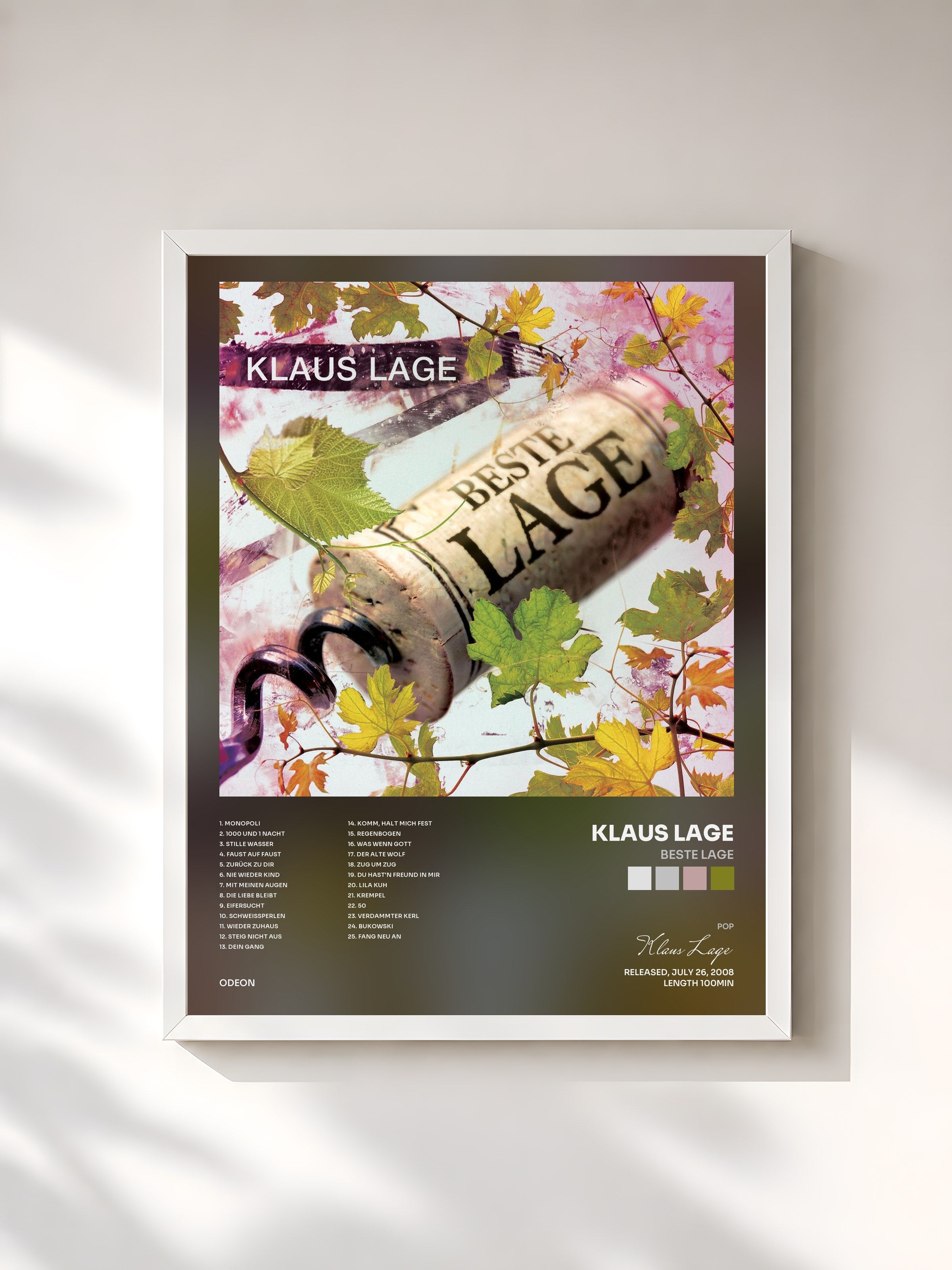 #blanc Tableau de l'album Beste Lage de Klaus Lage, cadre blanc, imprimé et encadré en France
