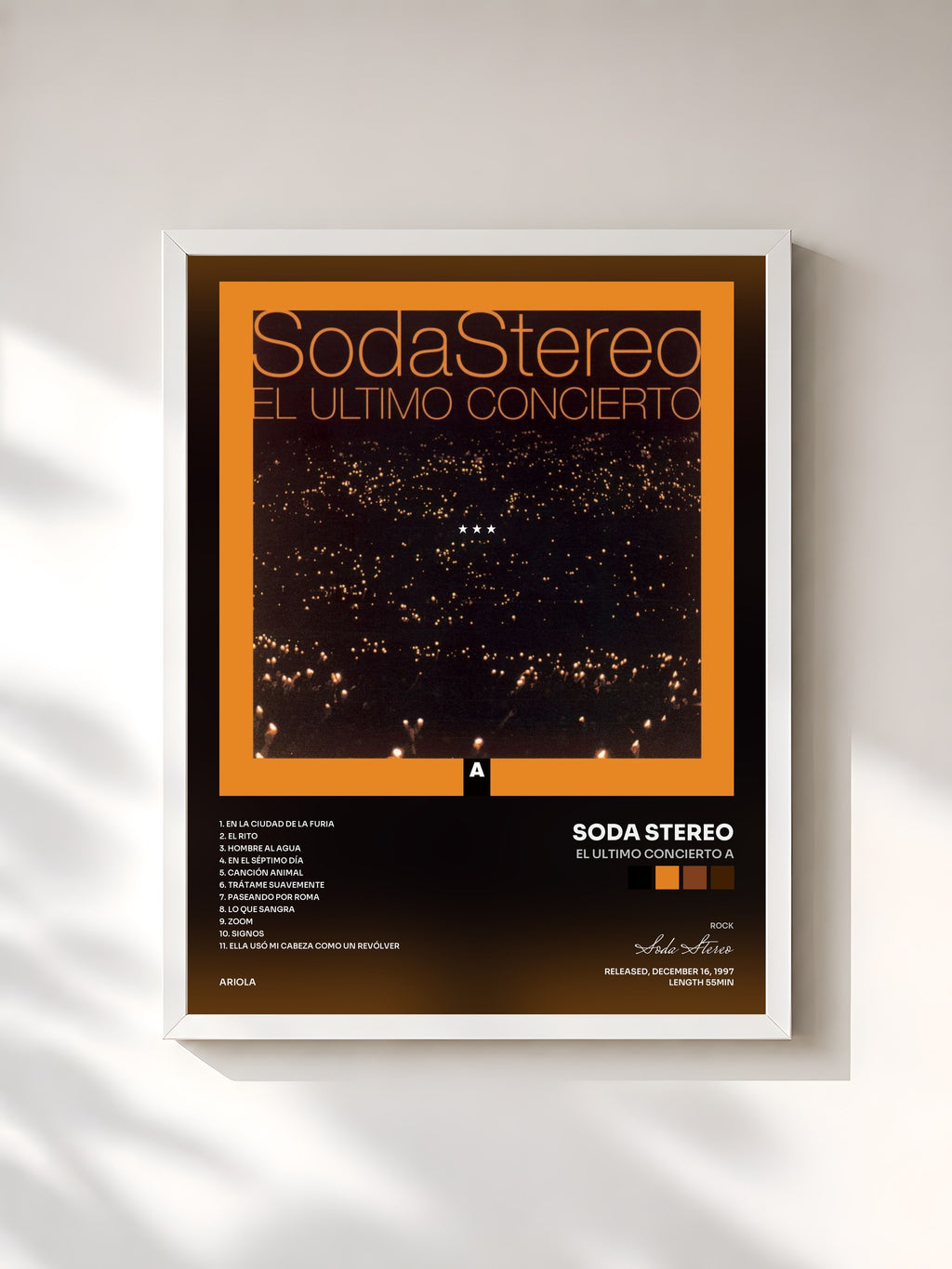 #blanc Tableau de l'album El Ultimo Concierto A de Soda Stereo, cadre blanc, imprimé et encadré en France