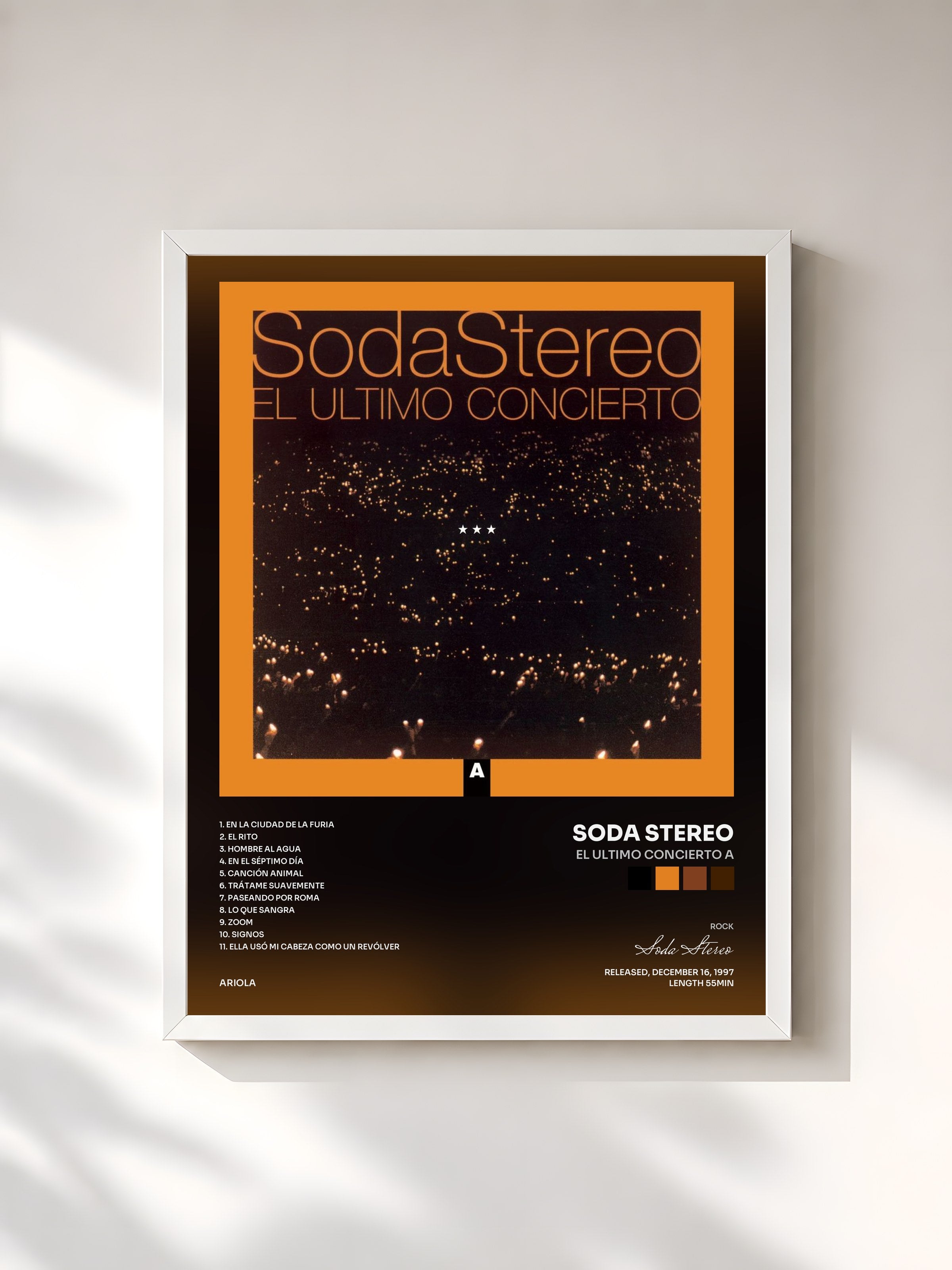 #blanc Tableau de l'album El Ultimo Concierto A de Soda Stereo, cadre blanc, imprimé et encadré en France