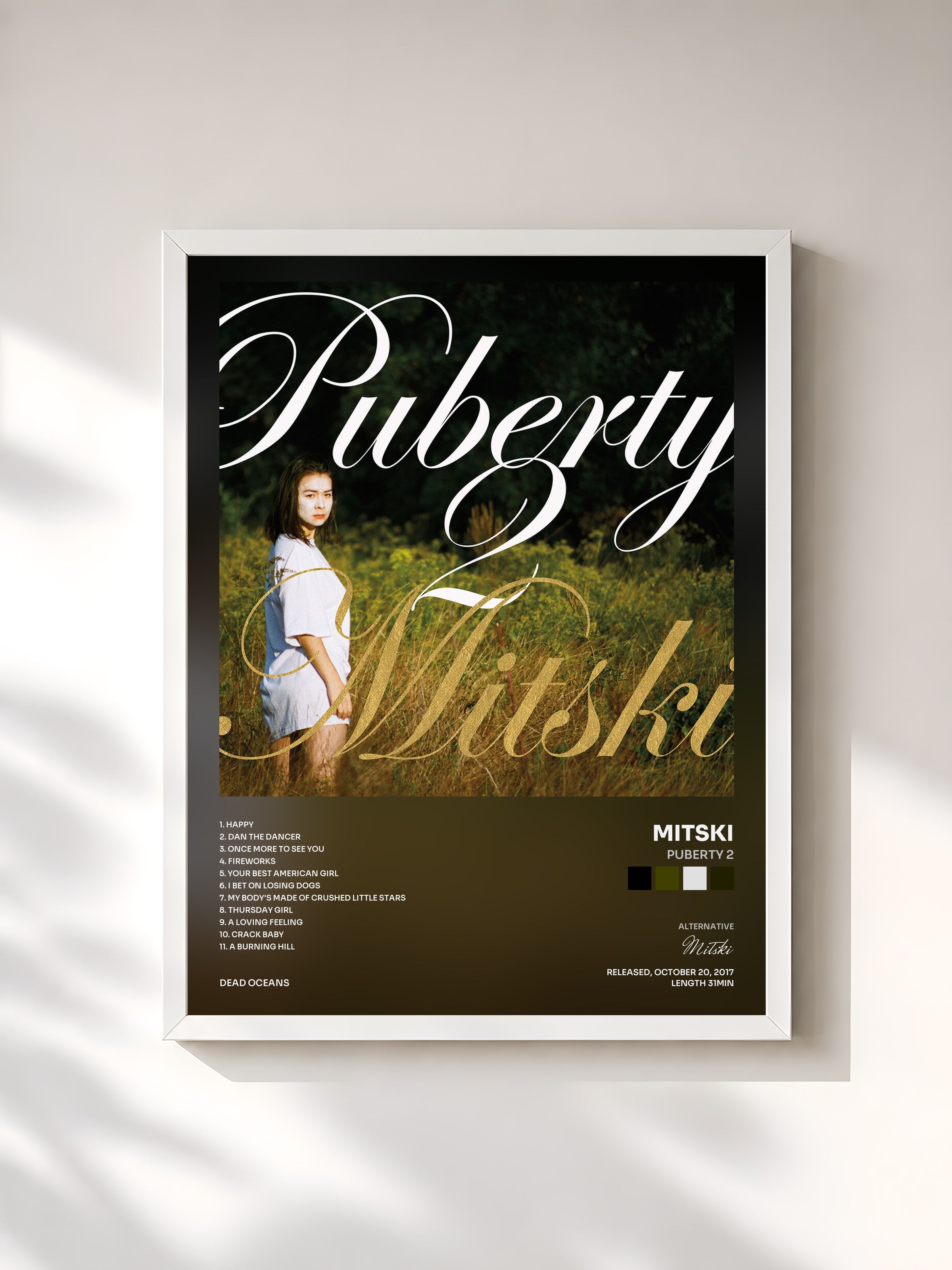 #blanc Tableau de l'album Puberty 2 de Mitski, cadre blanc, imprimé et encadré en France