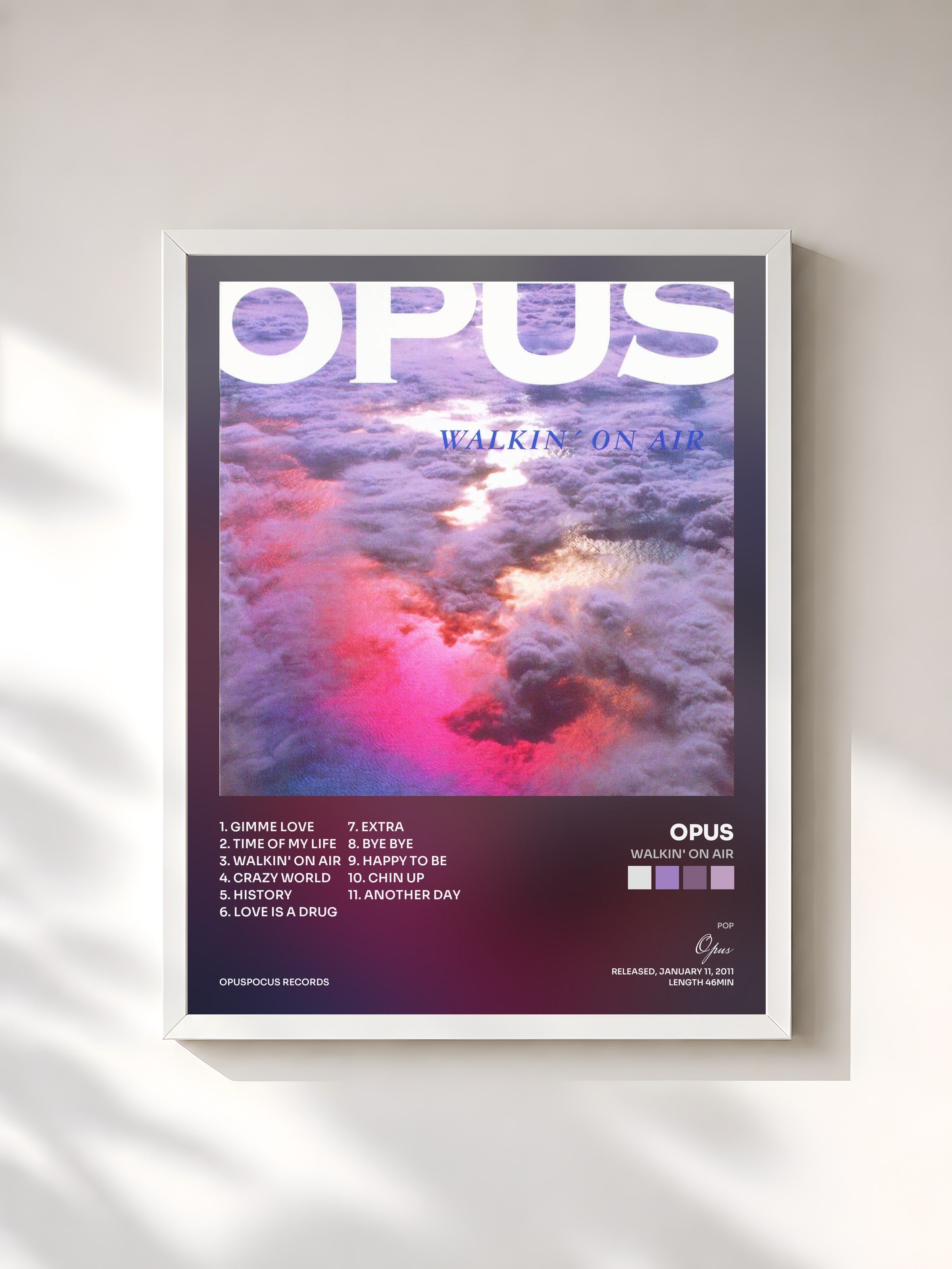 #blanc Tableau de l'album Walkin' on Air de Opus, cadre blanc, imprimé et encadré en France