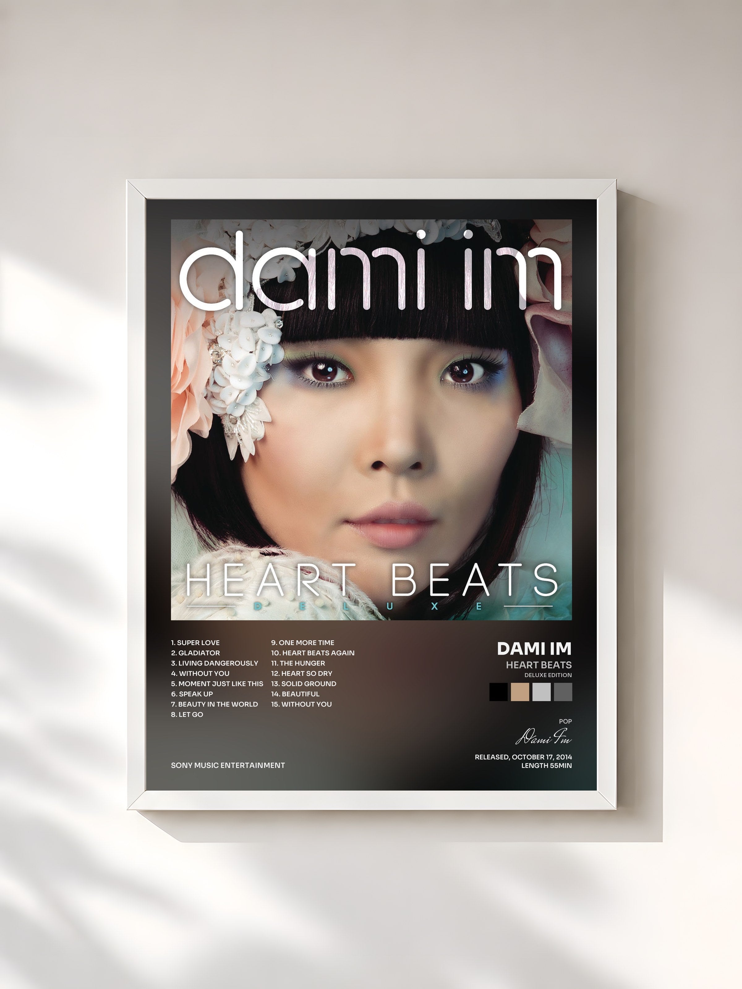 #blanc Tableau de l'album Heart Beats (Deluxe Edition) de Dami Im, cadre blanc, imprimé et encadré en France