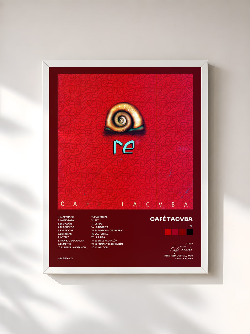 #blanc Re by Café Tacvba as a framed art print, white frame, printed and framed in France