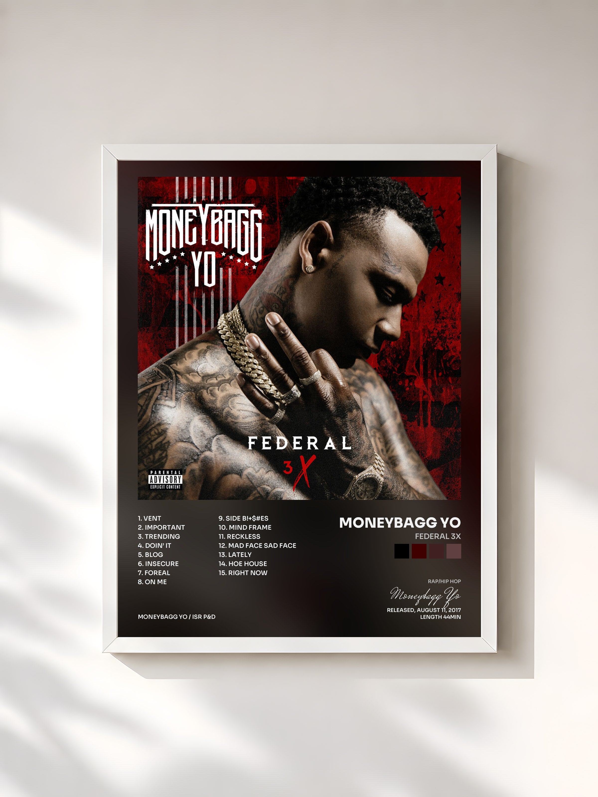#blanc Tableau de l'album Federal 3X de Moneybagg Yo, cadre blanc, imprimé et encadré en France