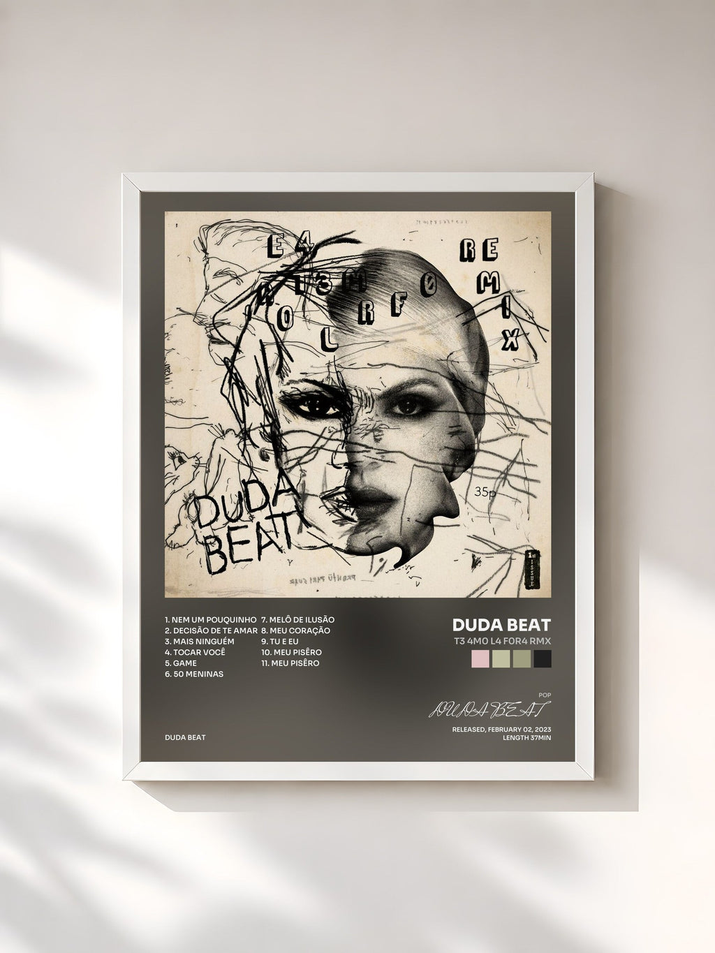 #blanc T3 4M0 L4 F0R4 RMX von DUDA BEAT als gerahmter Kunstdruck, weißer Rahmen, gedruckt und gerahmt in Frankreich