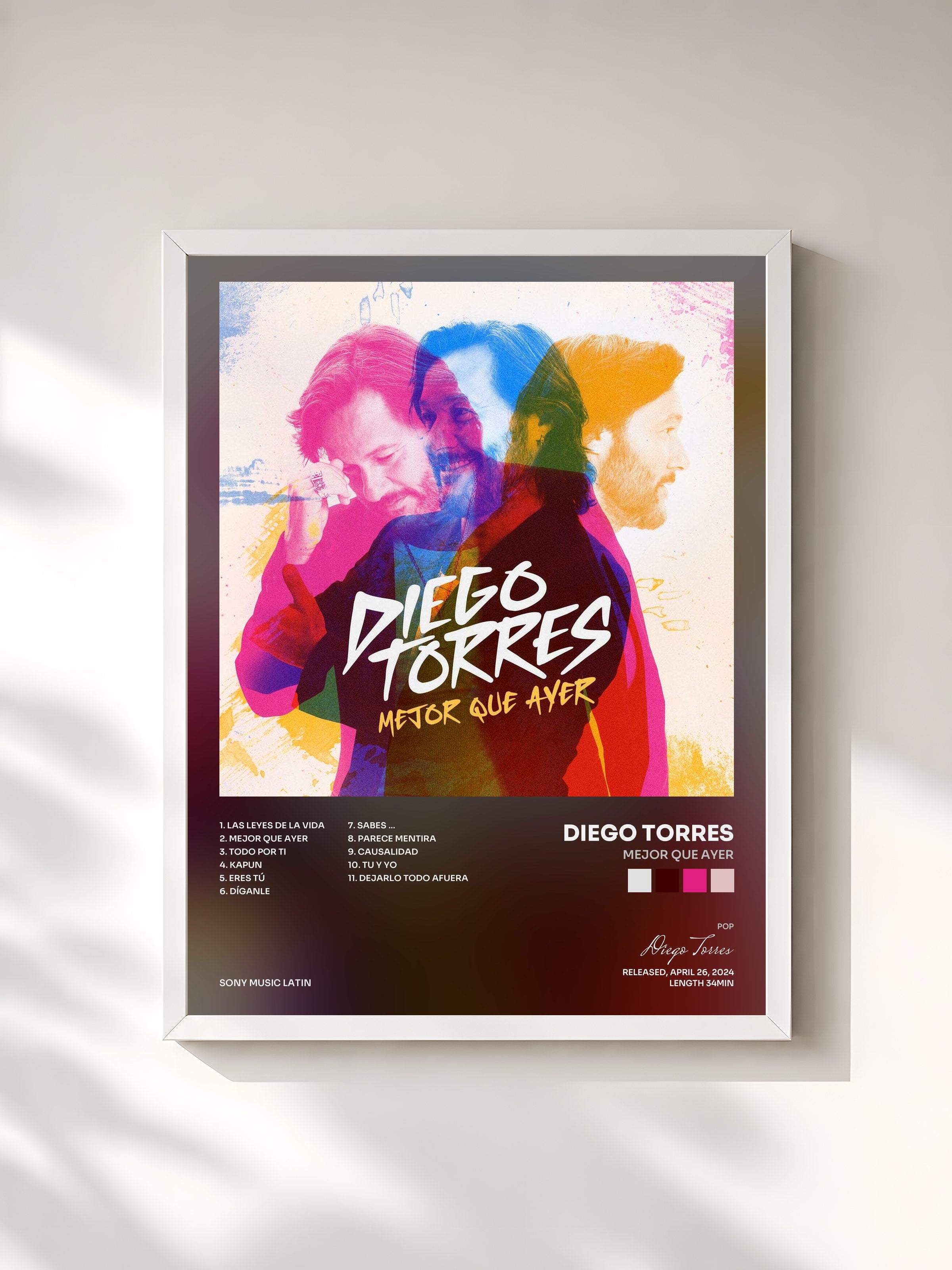 #blanc Tableau de l'album Mejor Que Ayer de Diego Torres, cadre blanc, imprimé et encadré en France