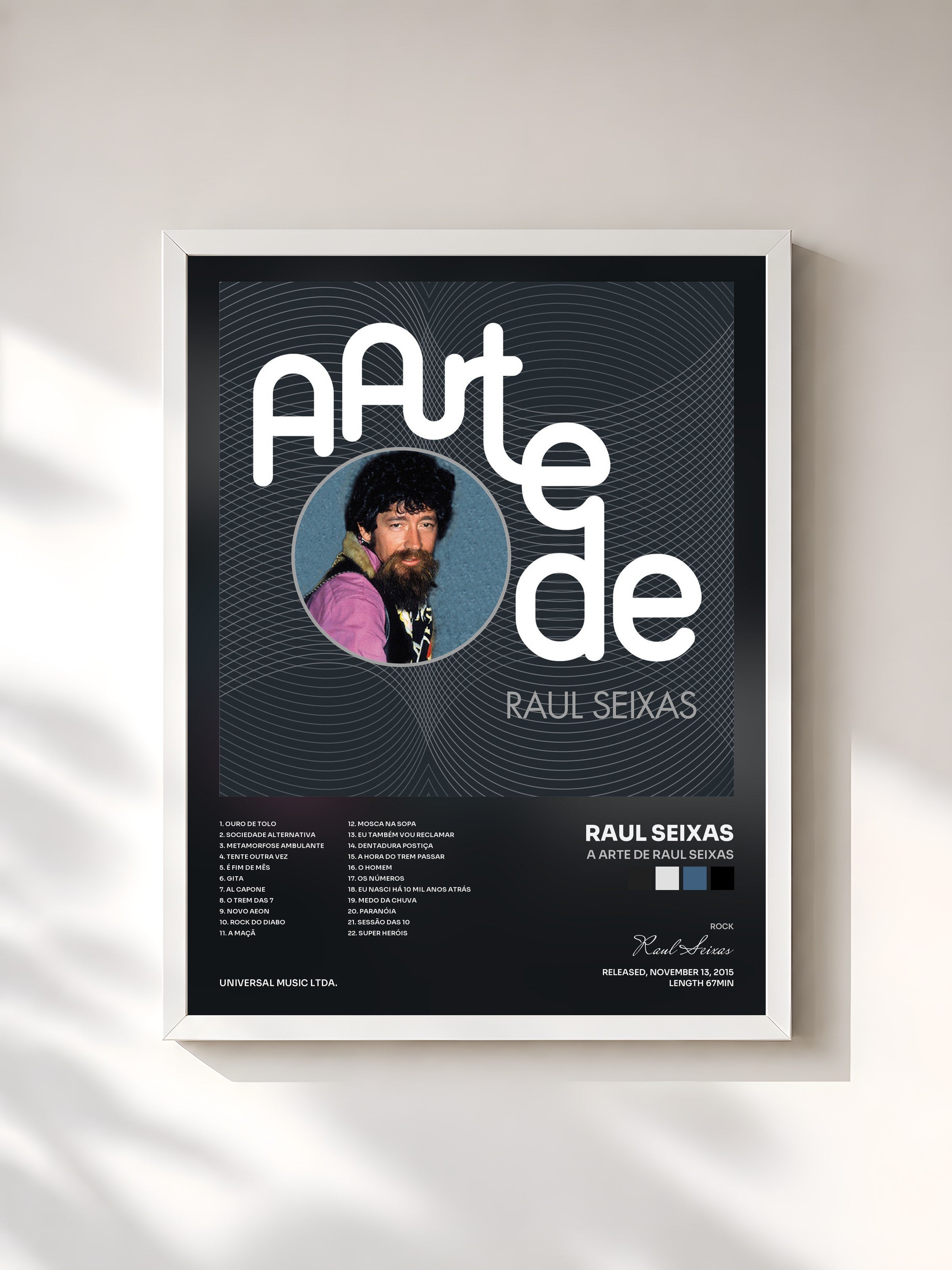 #blanc Tableau de l'album A Arte De Raul Seixas de Raul Seixas, cadre blanc, imprimé et encadré en France